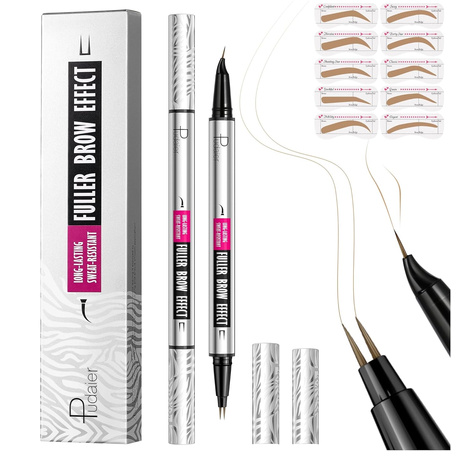 2 Pack 2 Fine Tip Eyebrow Pen, Waterproof Filling Faux Brow Makeup Pencils for Women with Precise Curved Brush-Tip to Fast Create Natural Hair-Like Brows, Last All-Day (Light Blonde)
