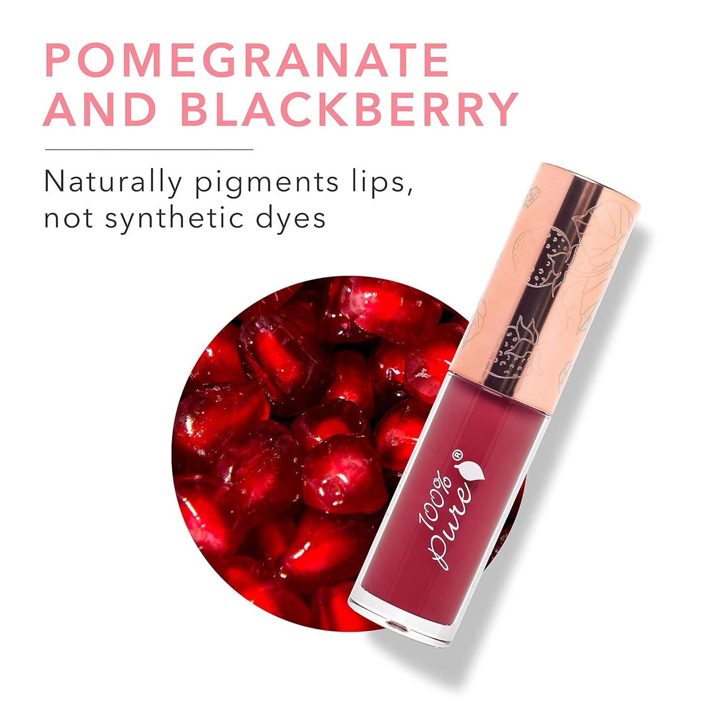 100% PURE Lip Gloss (Fruit Pigmented), Pomegranate Wine, High Shine, Moisturizing, Natural Lip Gloss, Sheer Finish, Tinted Lip Gloss w/Cocoa Butter, Vitamin E (Medium Berry Red Color) - 0.14 Fl Oz