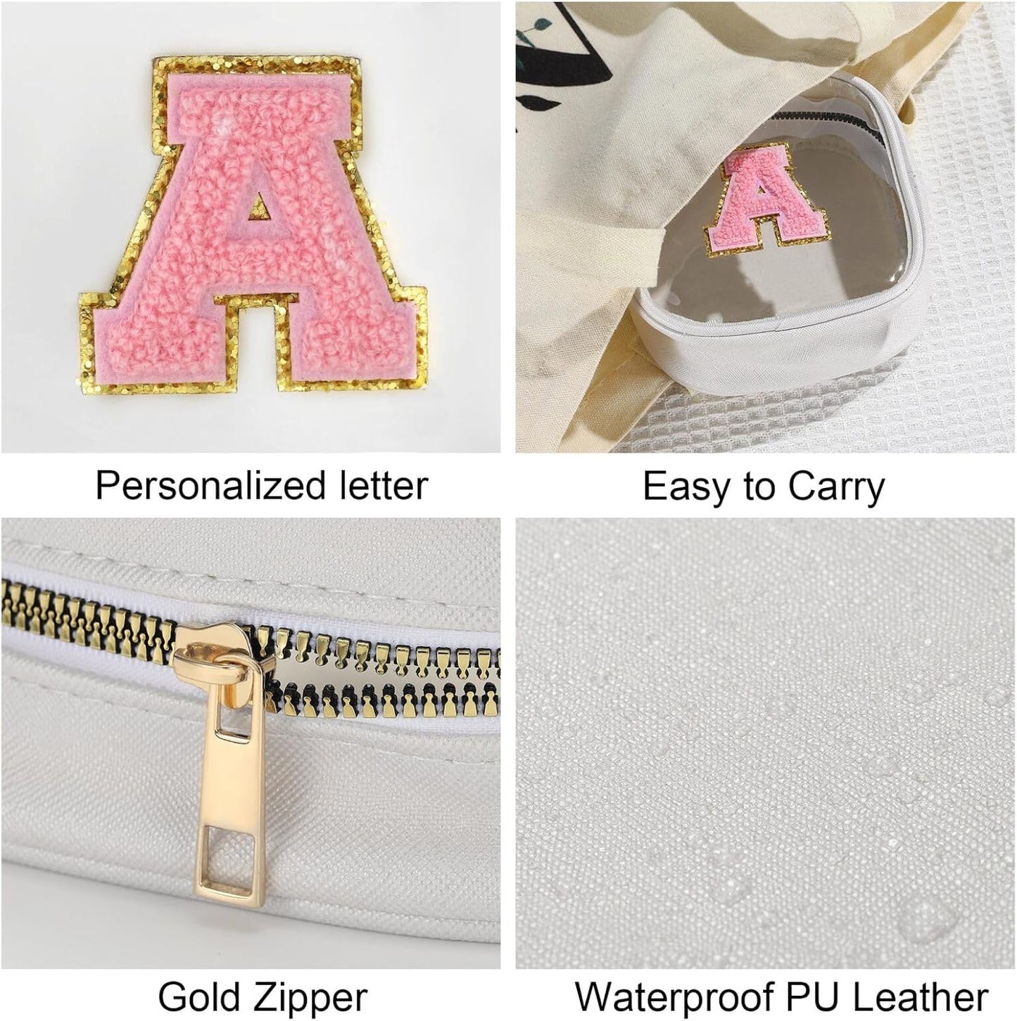 YOOLIFE Initial Make Up Bag Travel Toiletry Bag, Clear Makeup Bag Preppy Cosmetic Bags Organizer Travel Essentials Gifts for Women Teen Girlfriend Teacher Mom Birthday Mothers Day Gifts White O