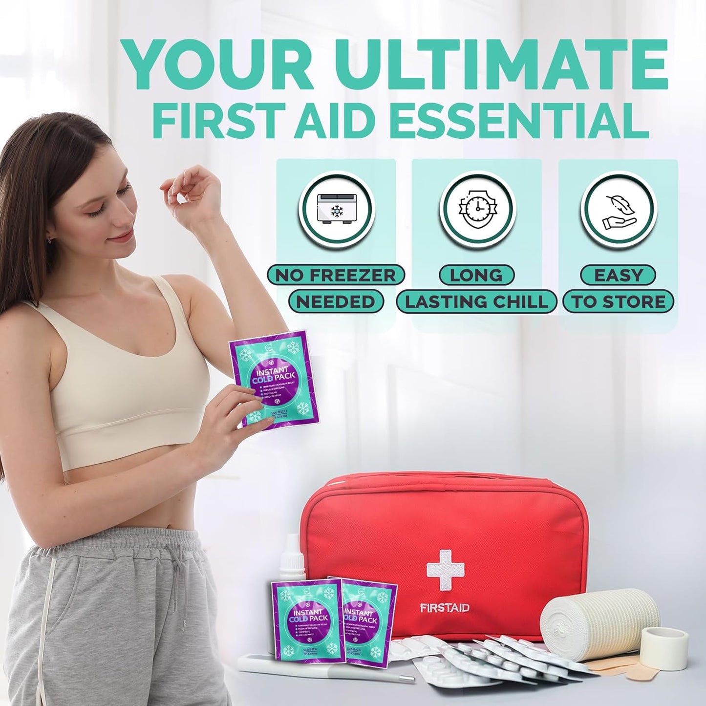 Disposable Instant Ice Cold Packs (6” x 5”) Bulk 100 Pack | Cold Compress Ice Pack for Pain Relief, First Aid & Outdoor