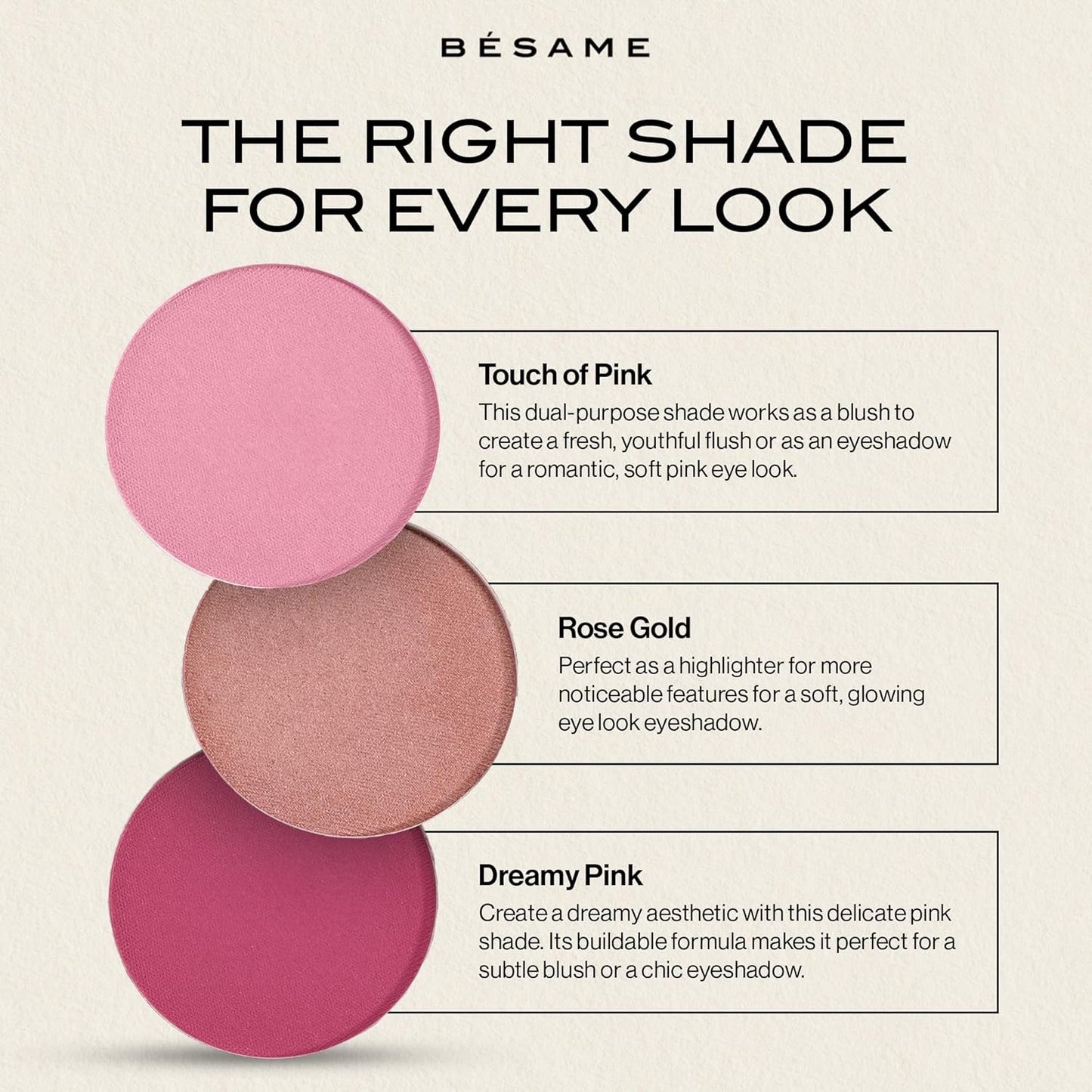 Besame Dreamy Pink Powder Blush & Eyeshadow 1959 Refill | Fits Signature Compacts Post-2019 | Deep Fuchsia Pink | 1950s Inspired Beauty | 2-In-1 Cheek & Eyelid Highlighter | Sustainable Beauty Routine