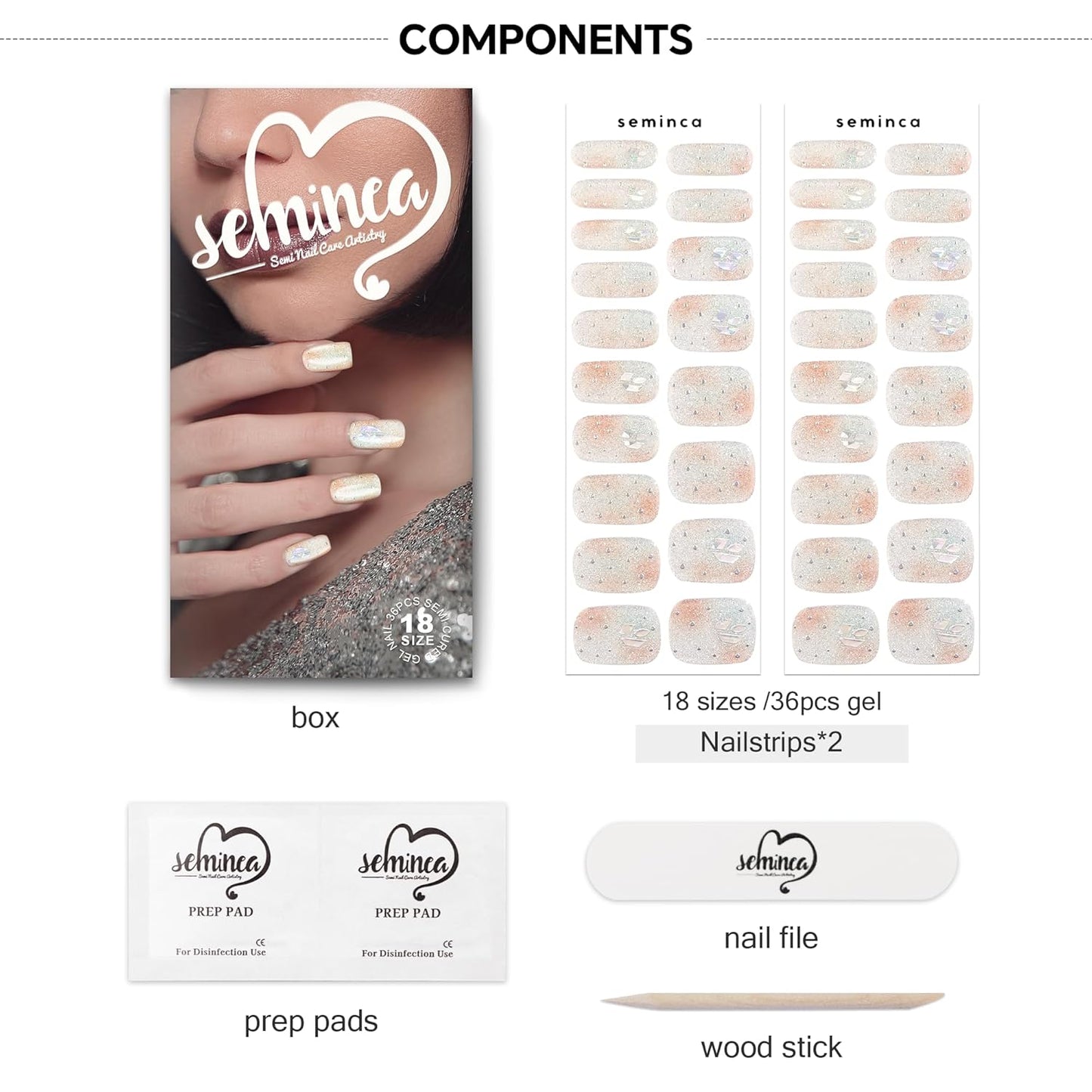 Semi Cured Gel Nail Strips-Salon Quality Semi-Cured Gel Press On Nails Stickers Quick DIY Nail Art Manicure Kits for Women at Home Works with Any UV/LED Lamps(Gilded Constellation）