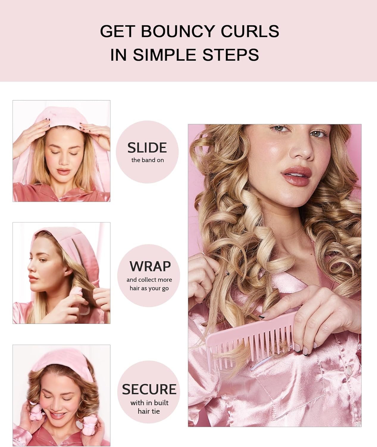 Heatless Hair Curler Curls Overnight Rods No Heat Hair Curlers to Sleep in, Soft Heatless Curling Ribbon Set with Clip Hair Rollers for Blowout Look Long Short Hair, Black