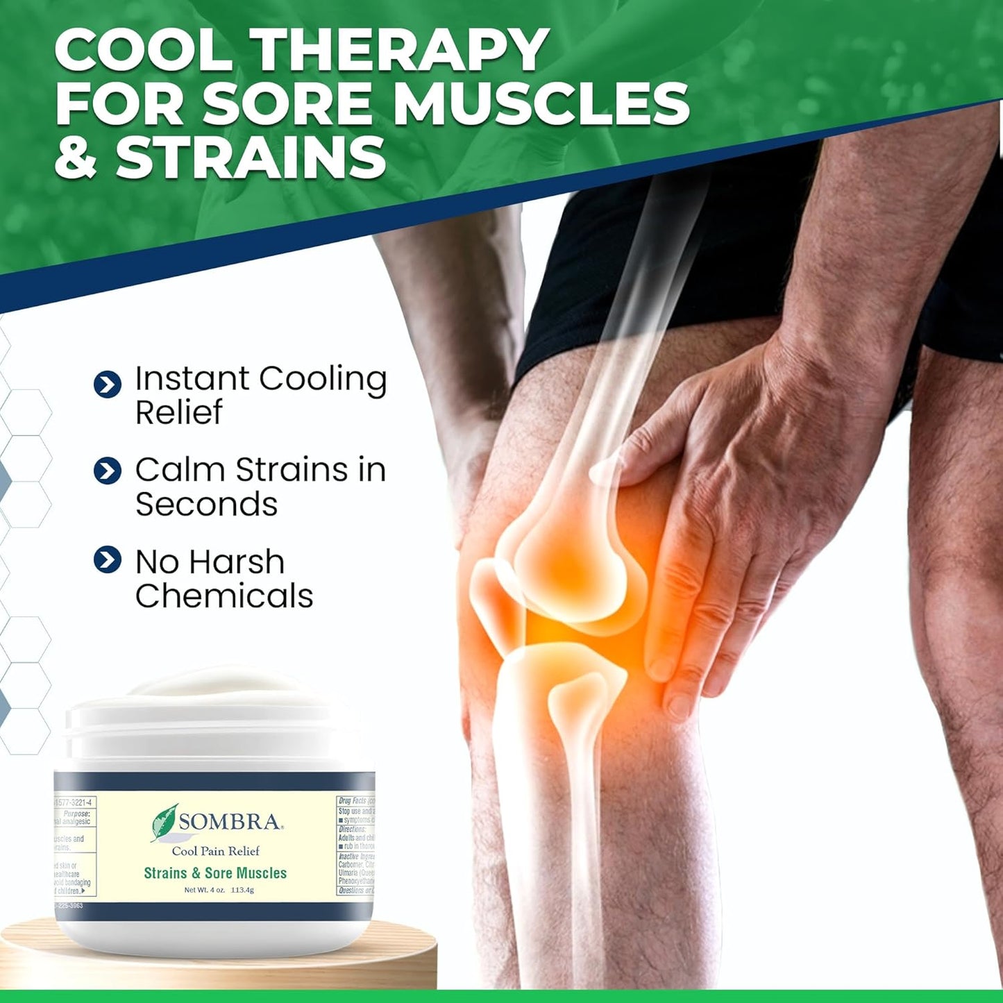 Sombra Warm & Cool Pain Relief Gel, Warm Relief for Arthritis and Chronic Pain Pre-Workout Muscle Rub, Cold for Swelling, Soreness, Post-Workout, Free of Artificial Fragrances, 4oz Per Jar