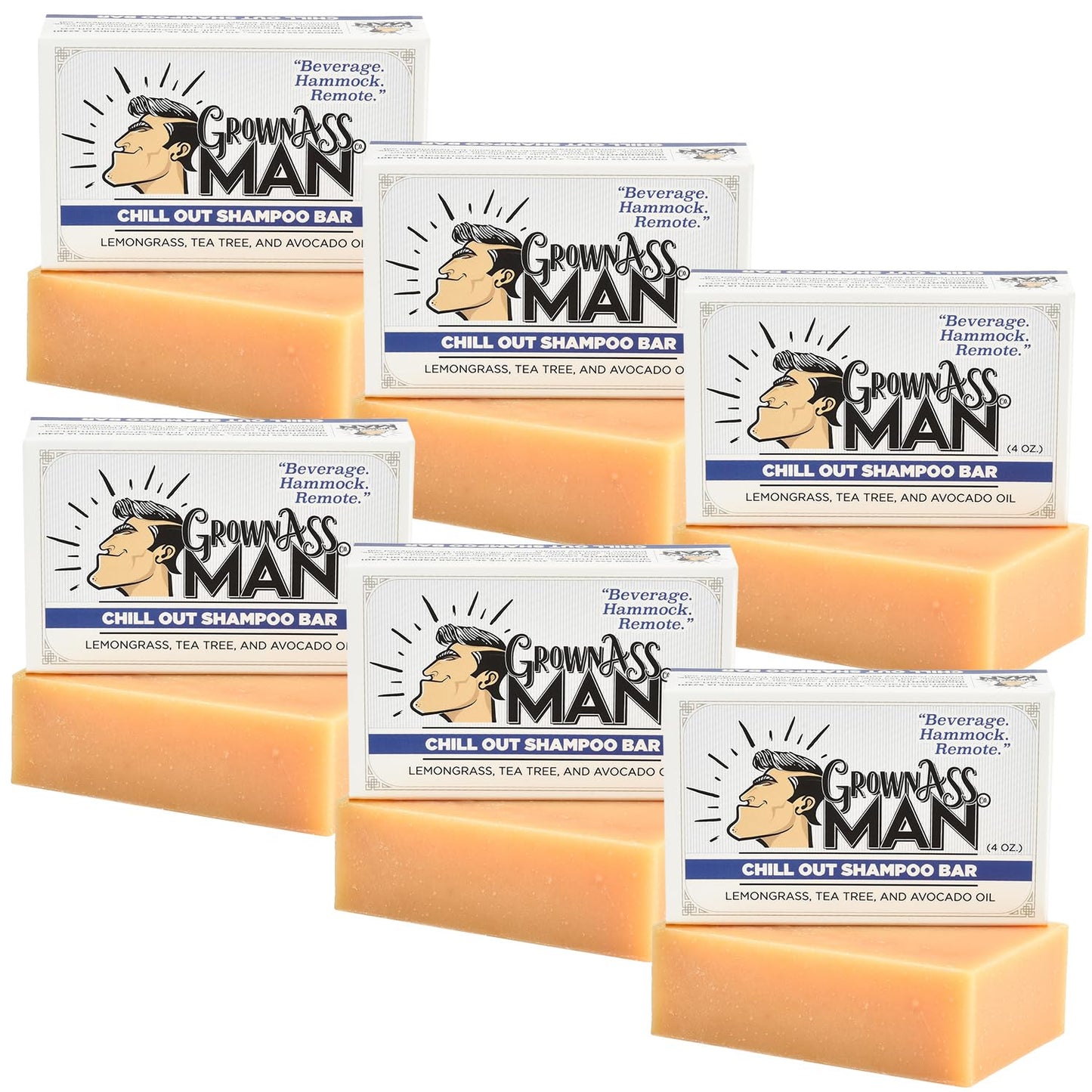 Solid Shampoo Bar Rich Lather 3 in 1: Hair, Beard & Body Wash - Plastic Free & Eco-Friendly, Natural & Organic Clean for All Hair Types, 4oz Bar (Chill Out, 6-Pack)