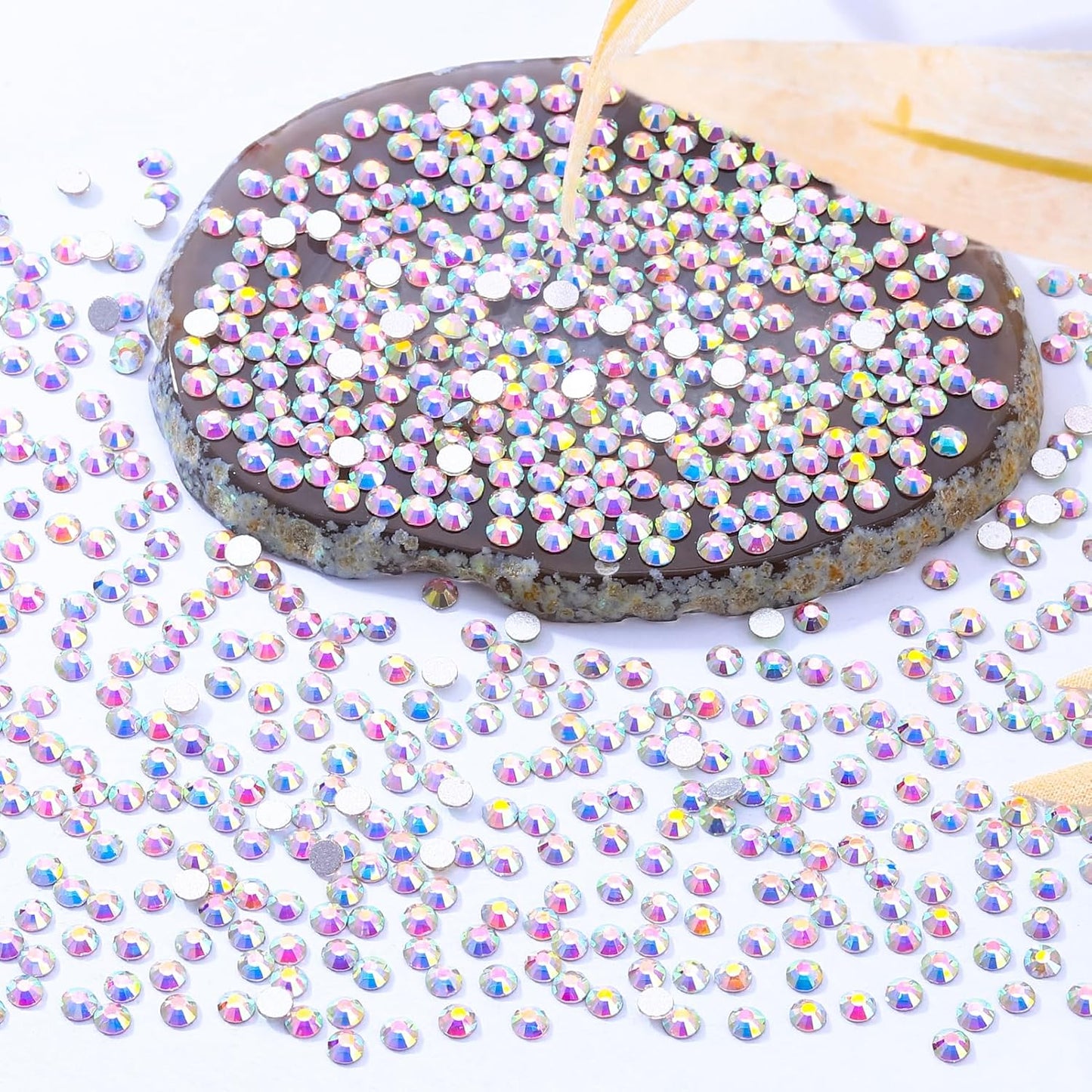 Crystal AB Flatback Rhinestones, Glass Rhinestones for Nail Art and Craft, Glue Fix, Loose Crystal Gemstones(Crystal AB, SS3, 2880pcs, 1.3-1.4mm)