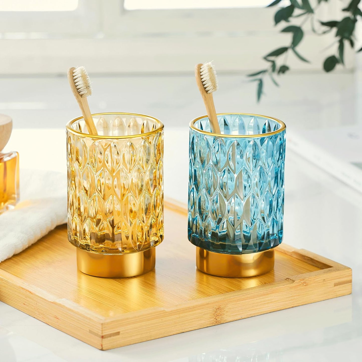 Makeup Brush Holder Organizer,Toothbrush Holders,Desk Pen Pencil Holder,Multifunctional Vintage Glass Brush Cup（A39-3-US）