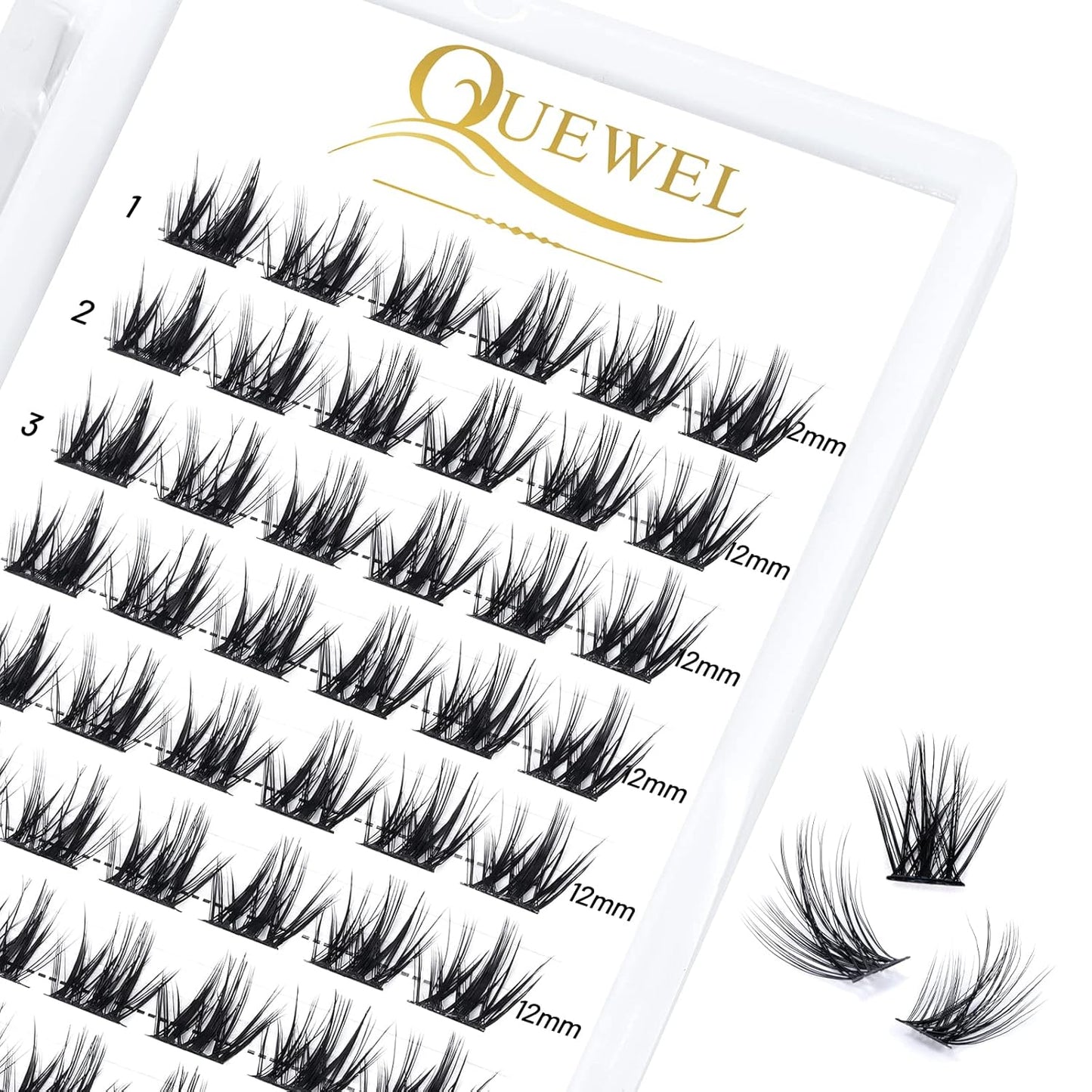 QUEWEL Cluster Lashes 72 Pcs Wide Stem Individual Lashes C/D Curl 8-16mm Length DIY Eyelash Extension False Eyelashes Soft for Personal Makeup Use at Home (Fluffy02-D-12)