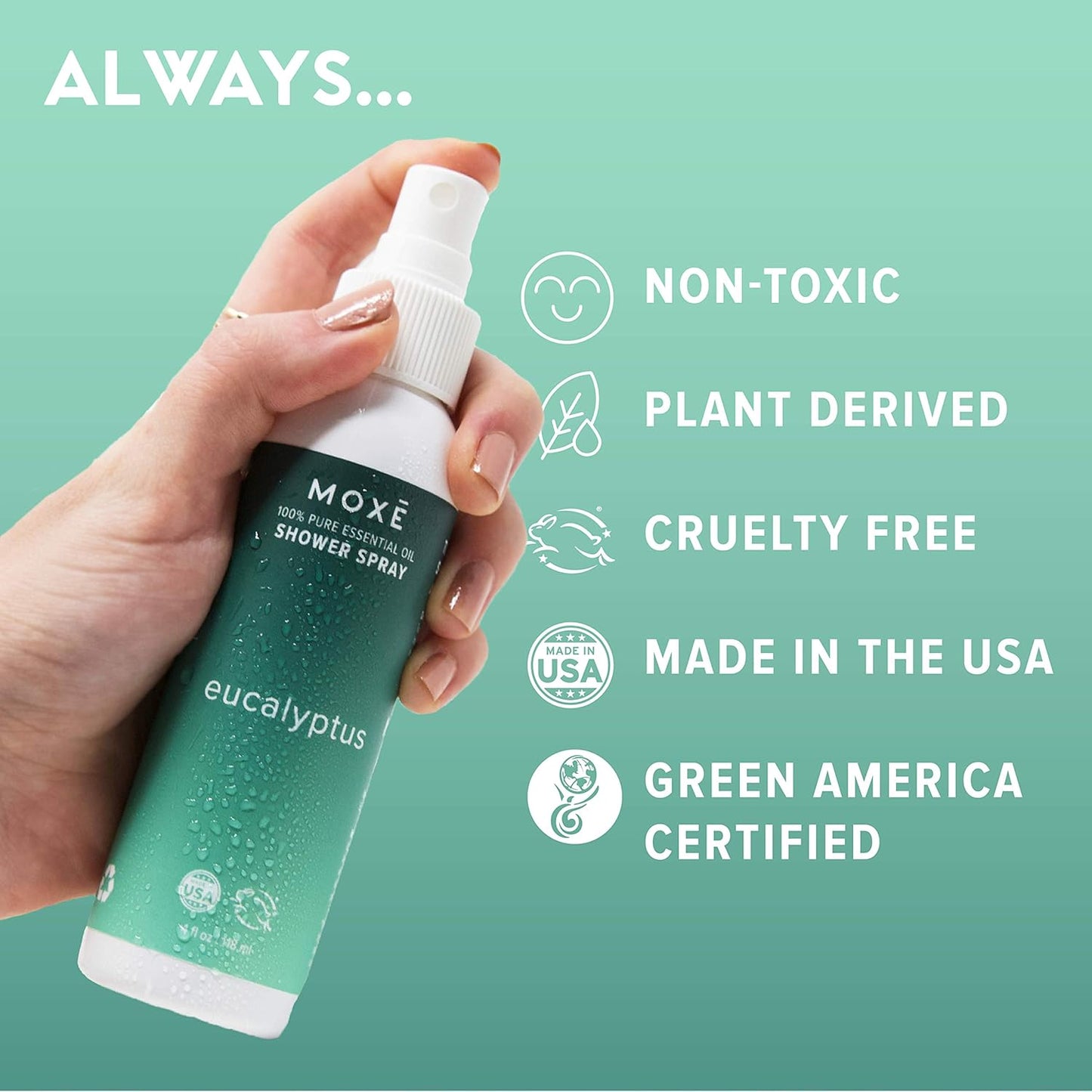 MOXE Shower Mist, Spa Steam Spray, Certified Natural Essential Oils, Aromatherapy, Calming Relief (Lavander and Eucalyptus, 4 Fl Oz (Pack of 2))