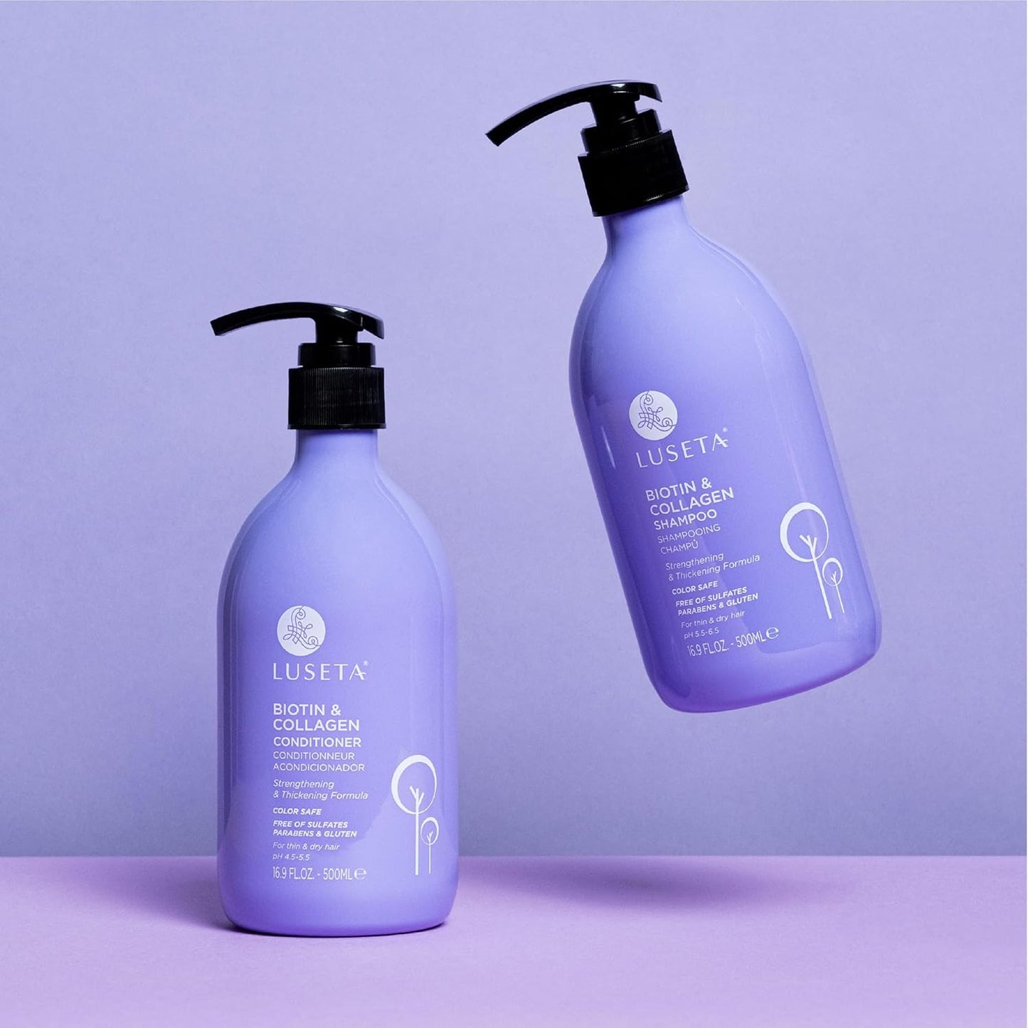 Luseta Biotin Shampoo and Conditioner for Hair - Thickening Shampoo for Thinning Hair- Infused with Argan Oil to Damaged Dry Hair - Sulfate Free Paraben Free-2 x 16.9 fl oz