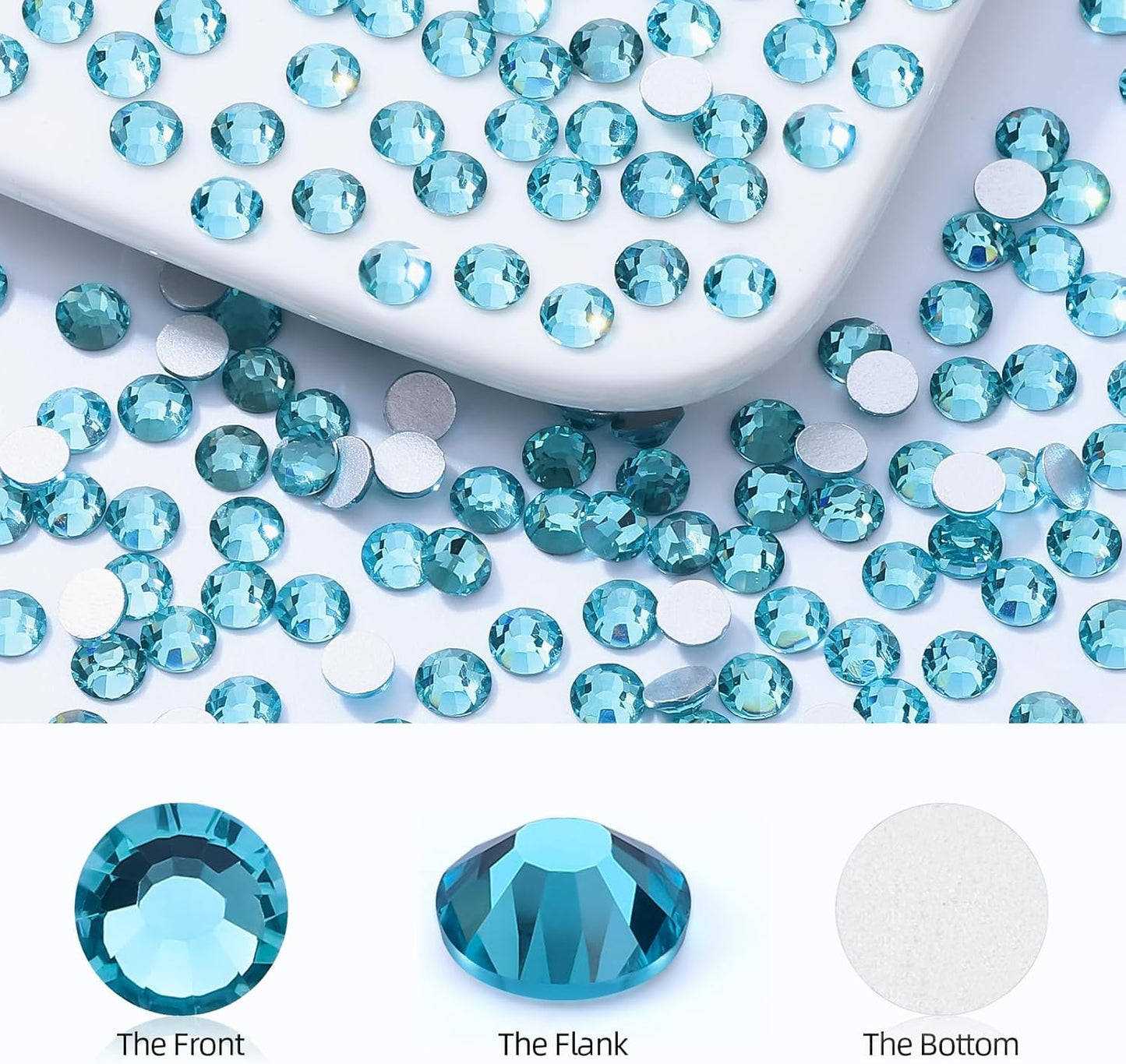 Aquamarine Flatback Rhinestones, Glass Rhinestones for Nail Art and Craft, Glue Fix, Loose Crystal Gemstones(Aquamarine, SS6, 1440pcs, 1.9-2.0mm)