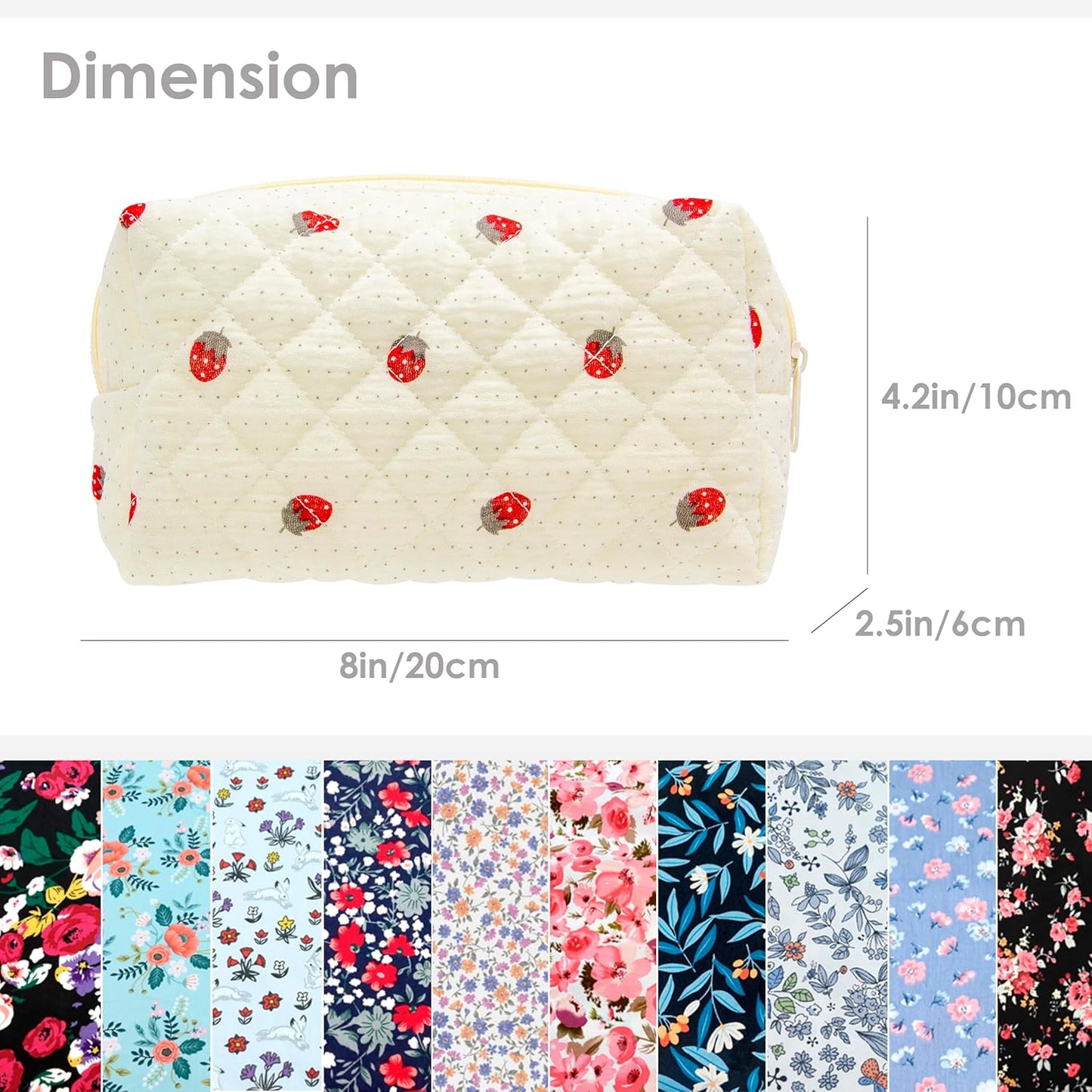 PAZIMIIK Vintage Quilted Makeup Bag Cosmetic Pouch for Brushes Pencils and Travel Make Up Accessories for Women and Girls Gauze Strawberry