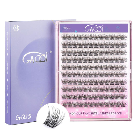GAQQI Lash Clusters, Eyelash Clusters 120PCS C Curl Individual Lashes, Wispy Cluster Eyelash Extension 12mm Only, Natural Looking Cluster Lashes （GQ15, C Curl, 12mm)