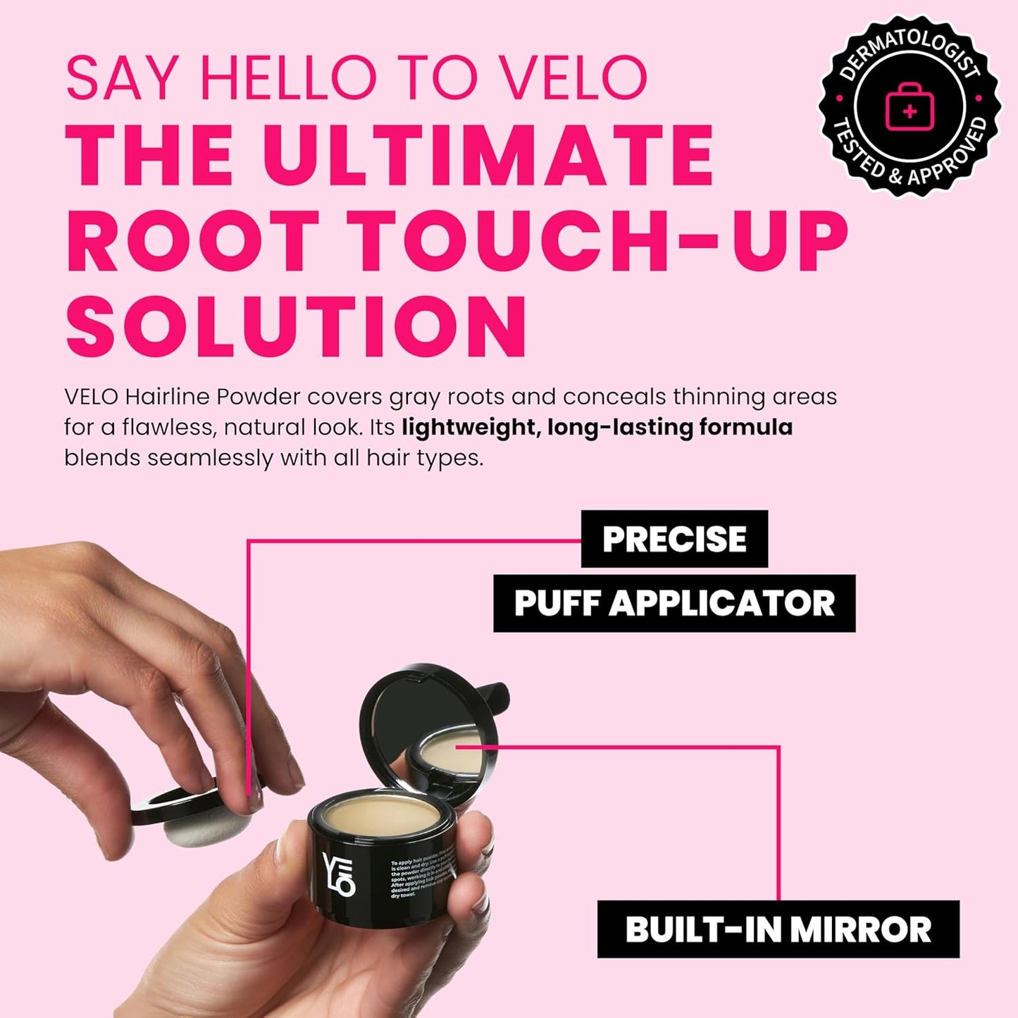 VELO Hairline Powder–LIGHT BLONDE Hair Root Touch Up Powder for Women & Men–Instantly Covers Gray Hair, Thinning Hair & Bald Spots–Sweatproof Root Cover Up–Puff & Mirror Compact 13 Shades