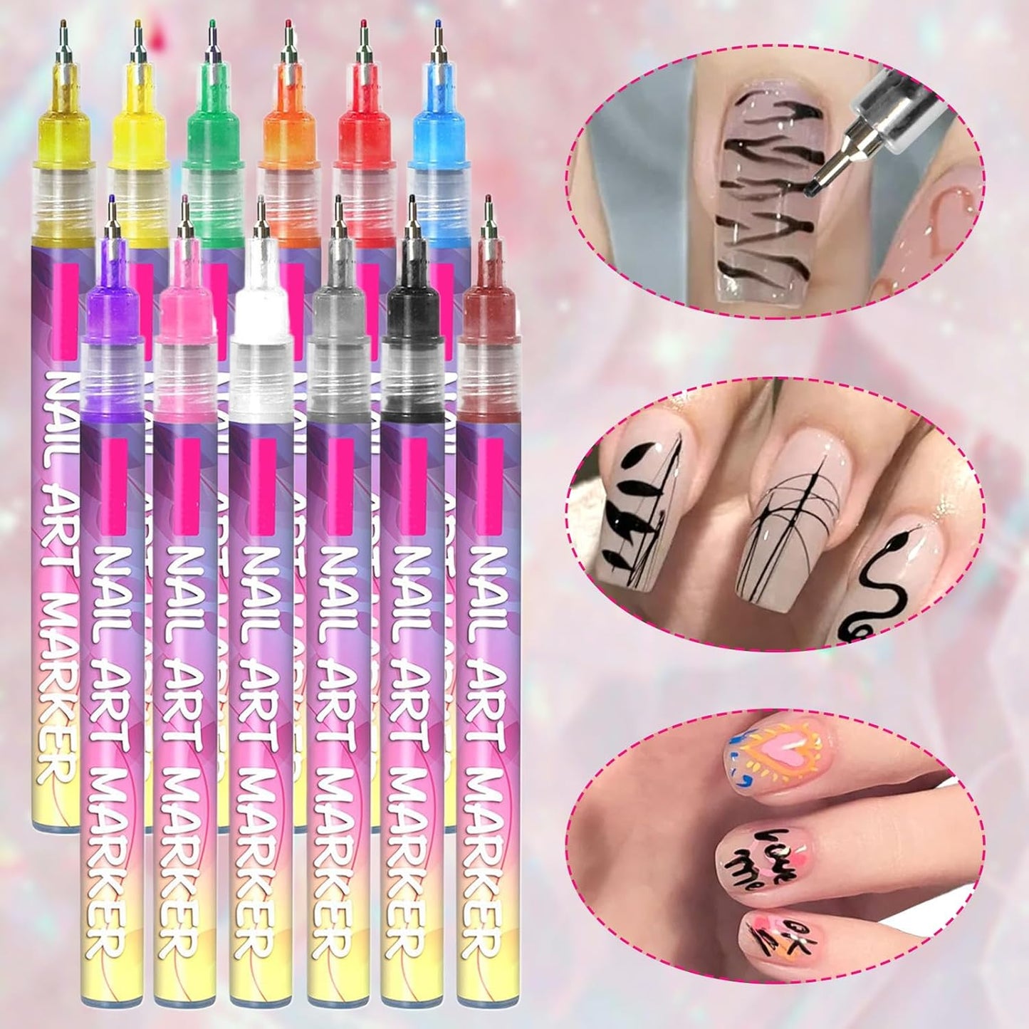 12 Color Nail Art Pens, 0.5MM Nail Art Markers Set, Quick-Dry Waterproof Nail Pens for DIY Painting Nails, Manicure Tools for Beginners & Pros (1 Set)