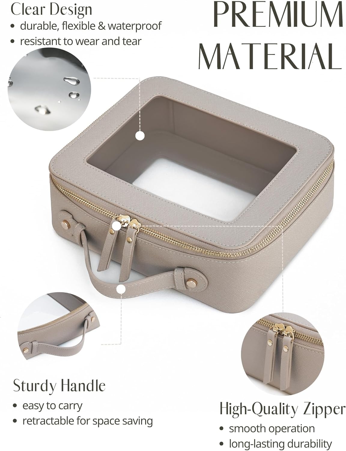 Popvibe Clear Makeup Bag Travel Cosmetic Case Transparent Toiletry Bag with Zipper, Portable Make Up Organizer Traveling Compact Car Bag for Essentials