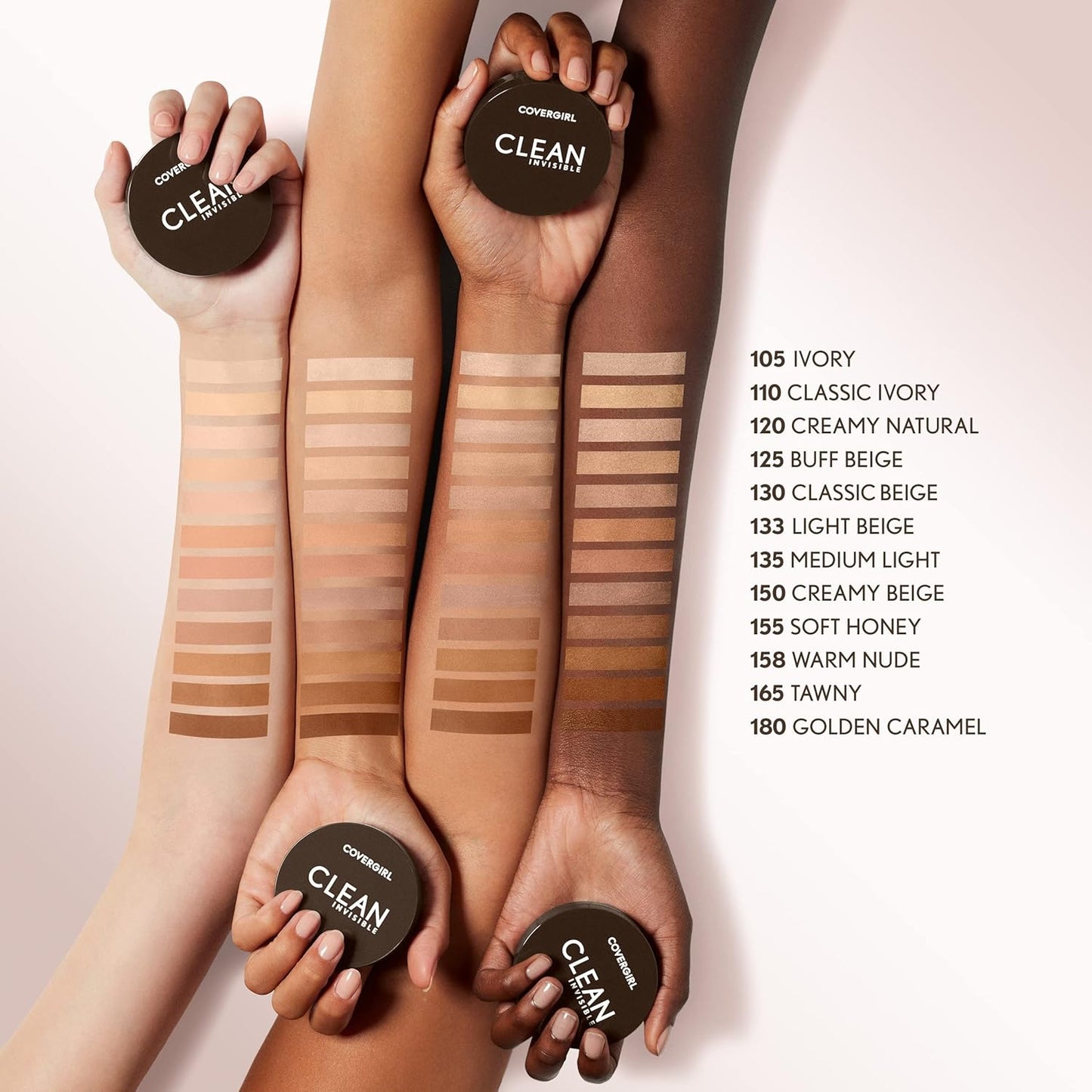 Covergirl Clean Invisible Pressed Powder, Lightweight, Breathable, Vegan Formula, Creamy Natural 120, 0.38oz (Pack of 2)