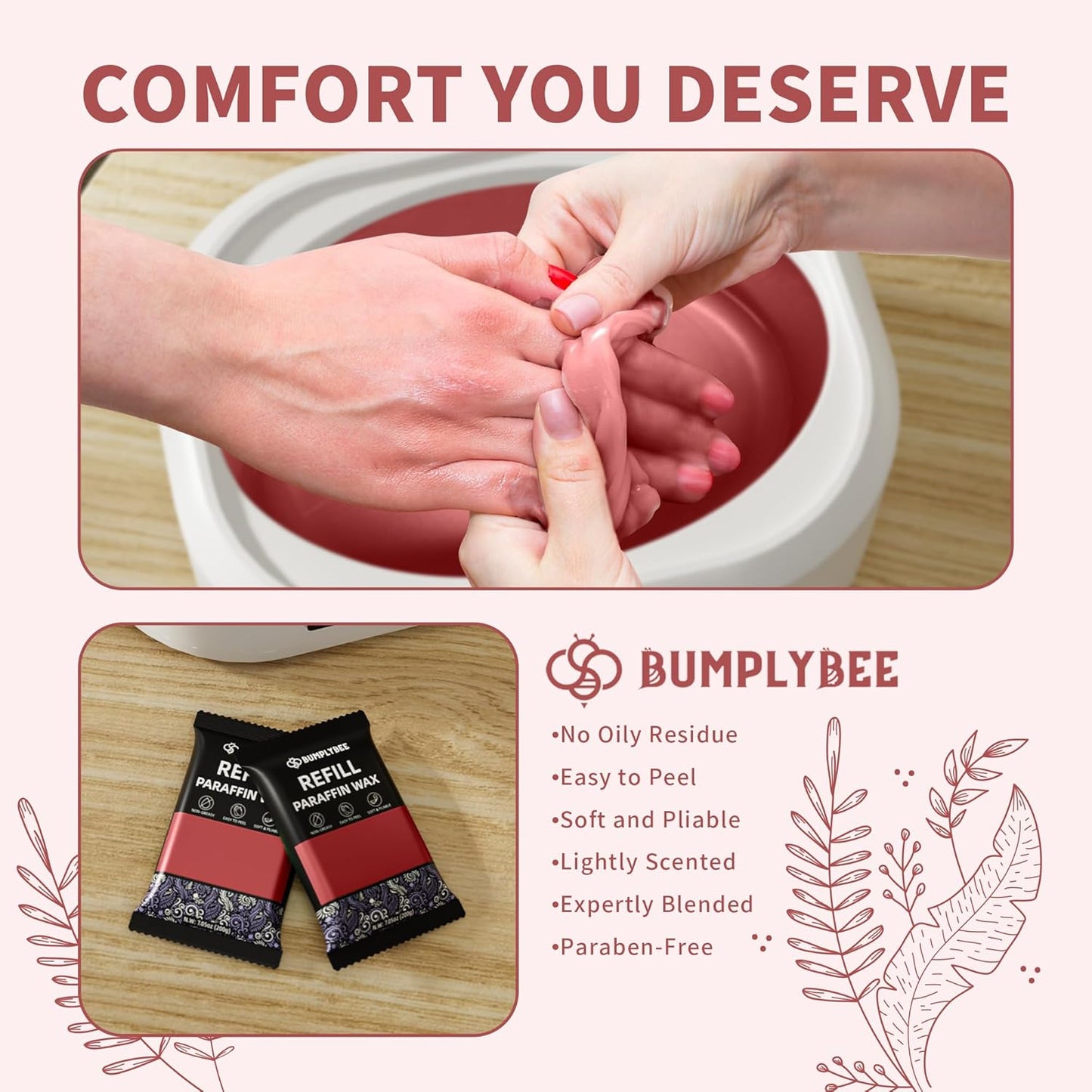 Paraffin Wax Kit - 10 Packs Rose Scent Refills with Silicone Brush - Non-Greasy, Easy-Peeling Wax for Hands & Feet, Skin Moisturizing