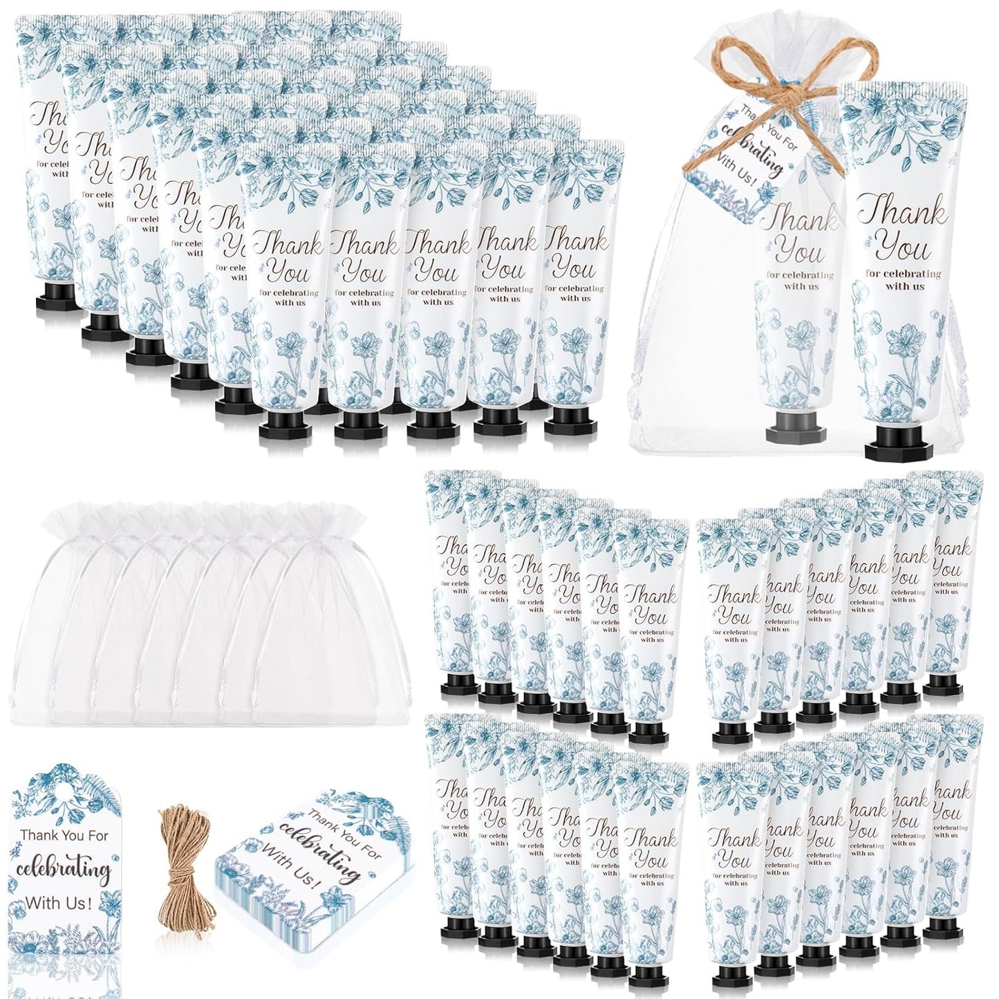 48 Sets Baby Shower Hand Cream Party Favors for Guests Gift Bulk Travel Size Hand Lotion Set for Baby Shower Wedding Christmas(Blue Flower)