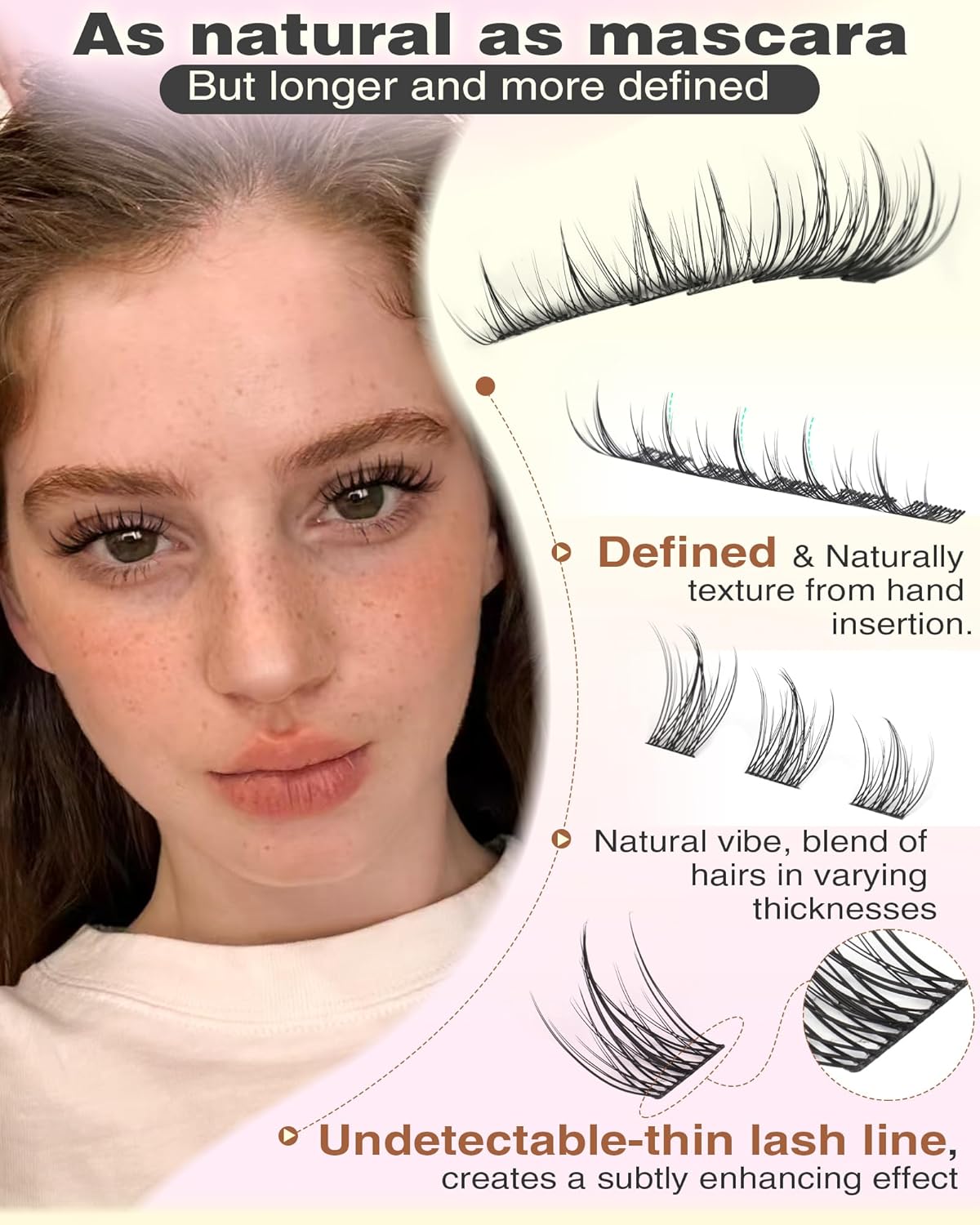 Natural Lash Clusters Kit Wispy Eyelash Clusters Fairy Cluster Eyelash Extensions Kit C Curl Lash Extension Kit Waterproof Individual Lashes (With Tweezers)