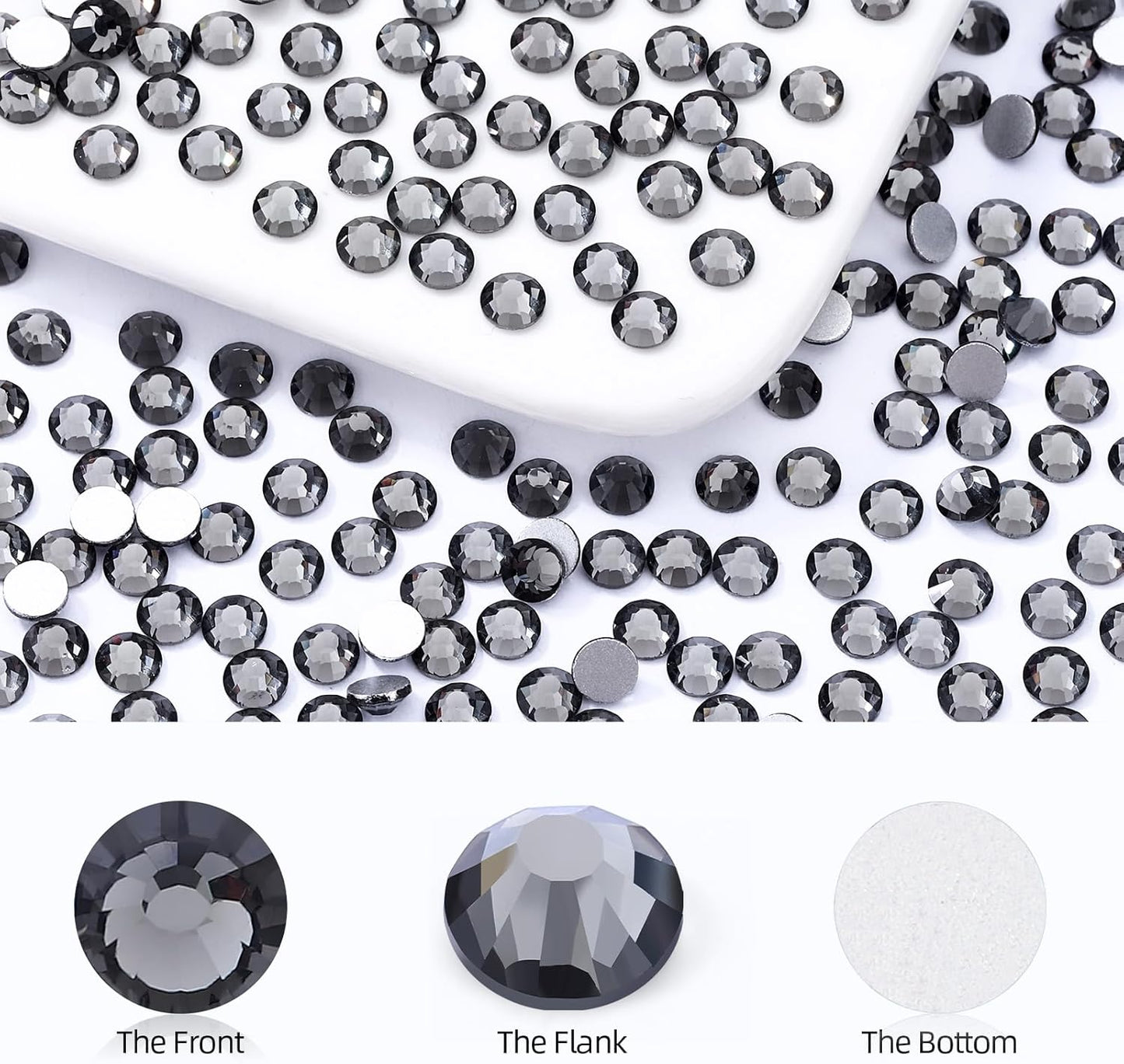 Gray Flatback Rhinestones, Glass Rhinestones for Nail Art and Craft, Glue Fix, Loose Crystal Gemstones(Gray, SS4, 1440pcs, 1.5-1.7mm)
