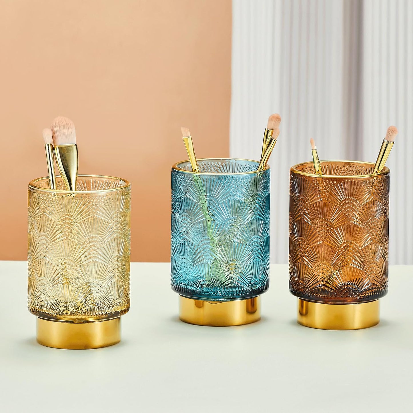 Makeup Brush Holder Organizer,Toothbrush Holders,Desk Pen Pencil Holder,Multifunctional Vintage Glass Brush Cup（A41-5-US）