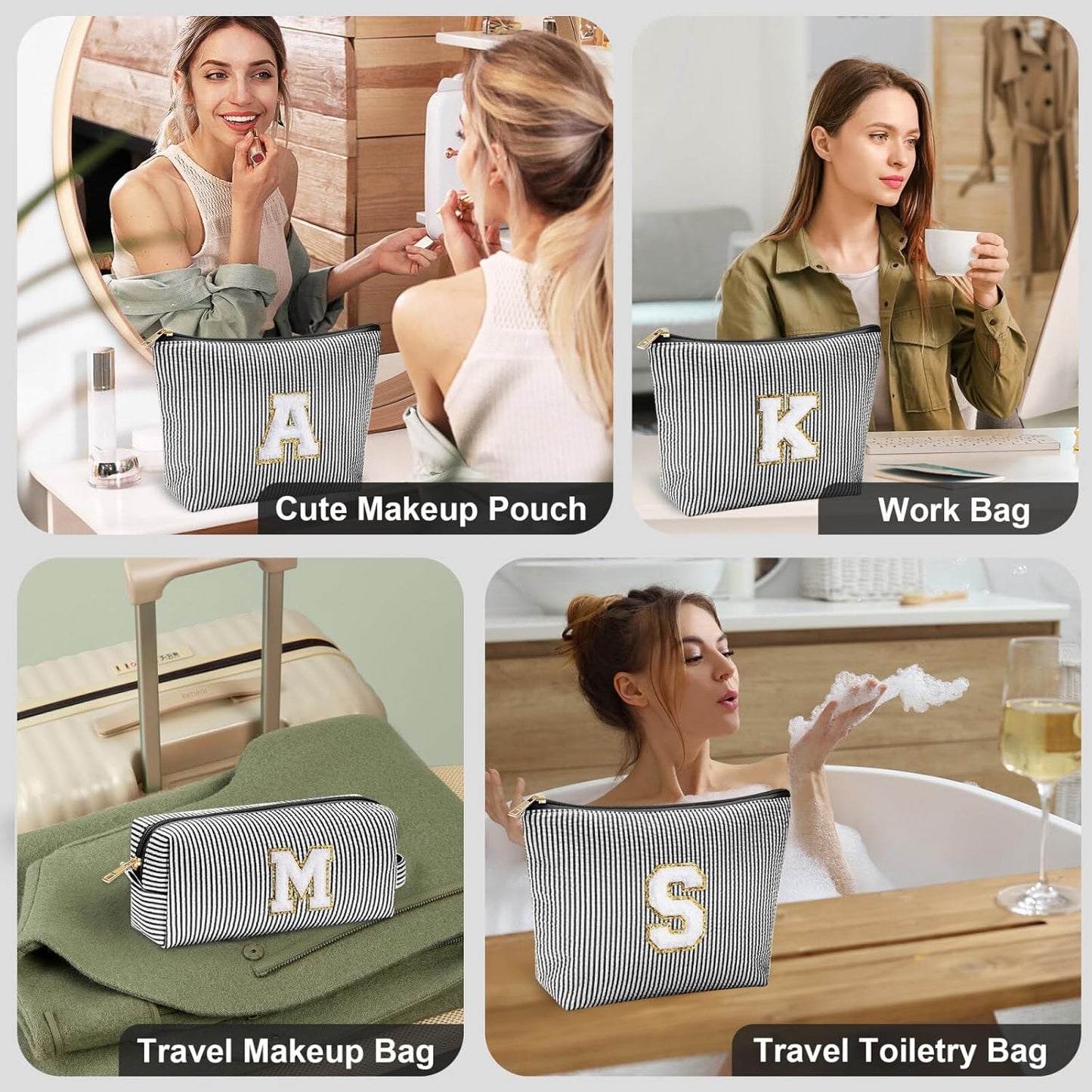 YOOLIFE Teacher Appreciation Gifts for Women - Personalized Birthday Gifts Idea for Women Teacher Best Friend Mom Bridesmaid, Large Initial Makeup Bag, Cosmetic Toiletry Bag Case Make Up Pouch Black T