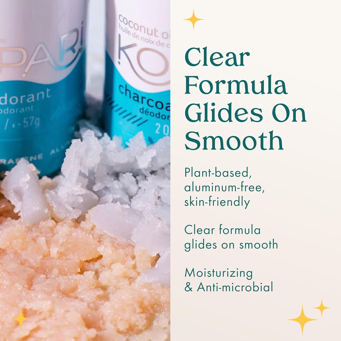 Kopari Aluminum Free Coconut Deodorant, Non Toxic & Clean Plant-Based, No Aluminum, Parabens or Baking Soda, Long Lasting Protection, Charcoal 2 Pack