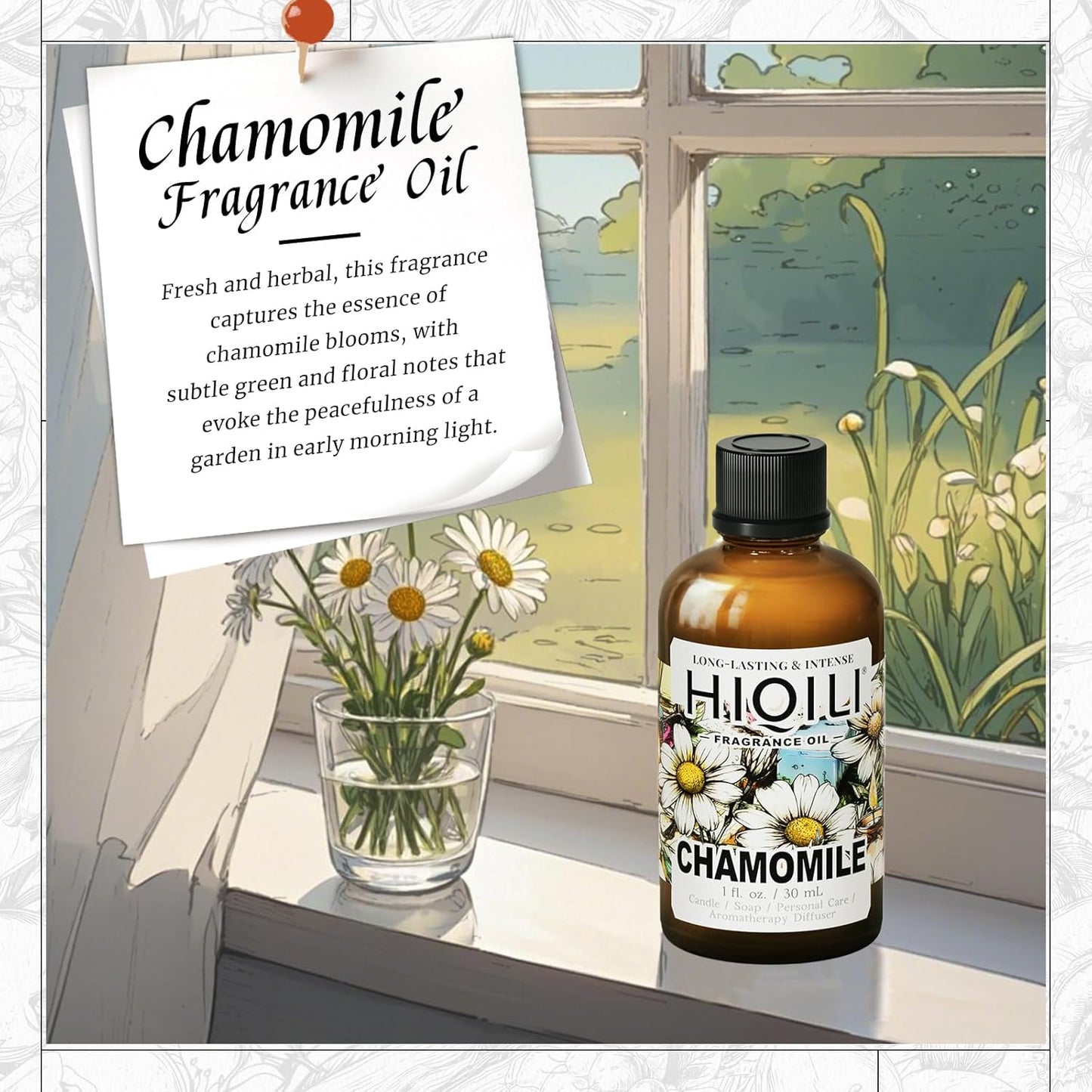 HIQILI Chamomile Fragrance Oil for Candle, Soap Making, Use in Essential Oil Diffusers, Add to Body Lotion, Laundry Dryer Balls - 1 Fl Oz