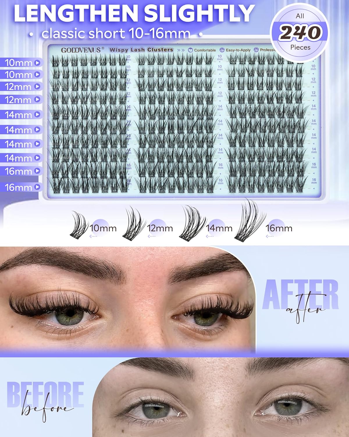 Wispy Lash Clusters Kit Eyelash Clusters Natural Cluster Eyelash Extensions Kit 10-16mm CC Curve Lash Extension Kit For DIY