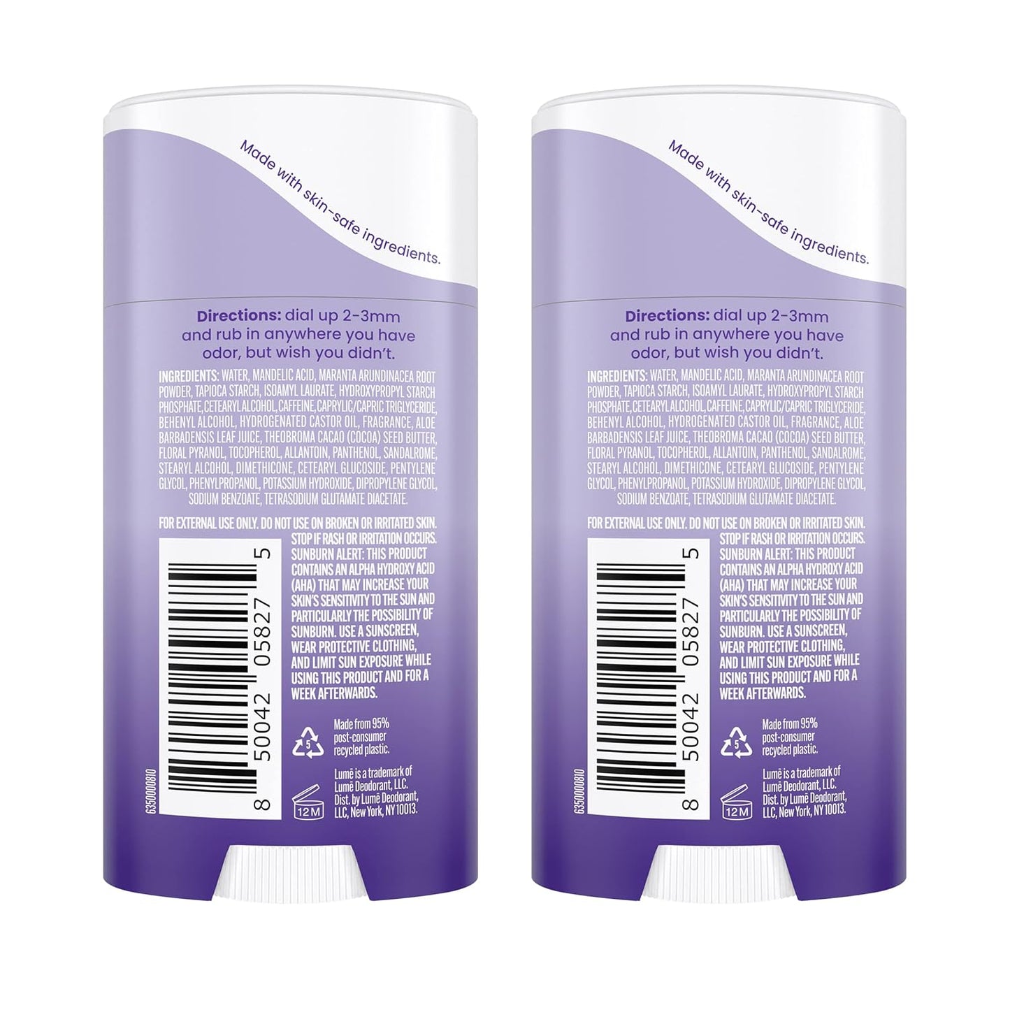 Lume Whole Body Deodorant - Invisible Cream Stick - 72 Hour Odor Control - Aluminum Free, Baking Soda Free, Skin Safe - 2.2 Ounce (Pack of 2) (Soft Powder)