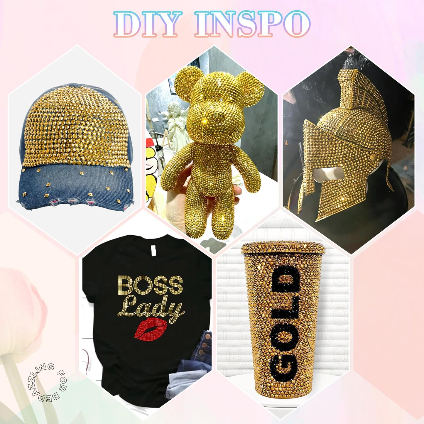 30000Pcs Resin Gold Rhinestones for Bedazzling Crafting with b7000 Jewelry Glue, Bulk Flatback Gems Bedazzler Kit for Crafts Clothes Shoes Fabric Nail Diamond Art, Assorted Size 2/3/4/5/6mm