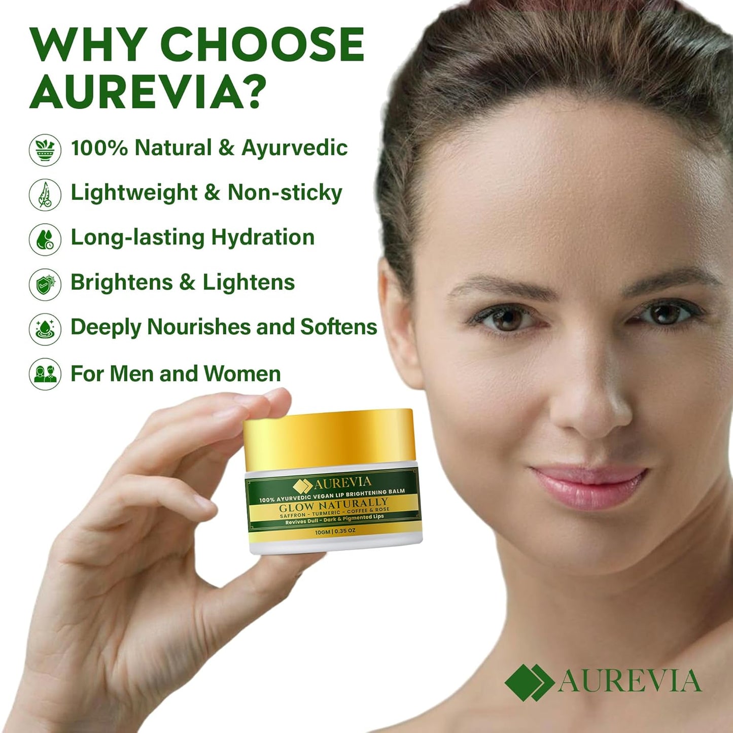 Vegan Ayurvedic Lip Balm – Naturally Lightens Dark Lips & Brightens Tones – Deeply Hydrating & Moisturizing for Dry, Chapped Lips – Plant-Based