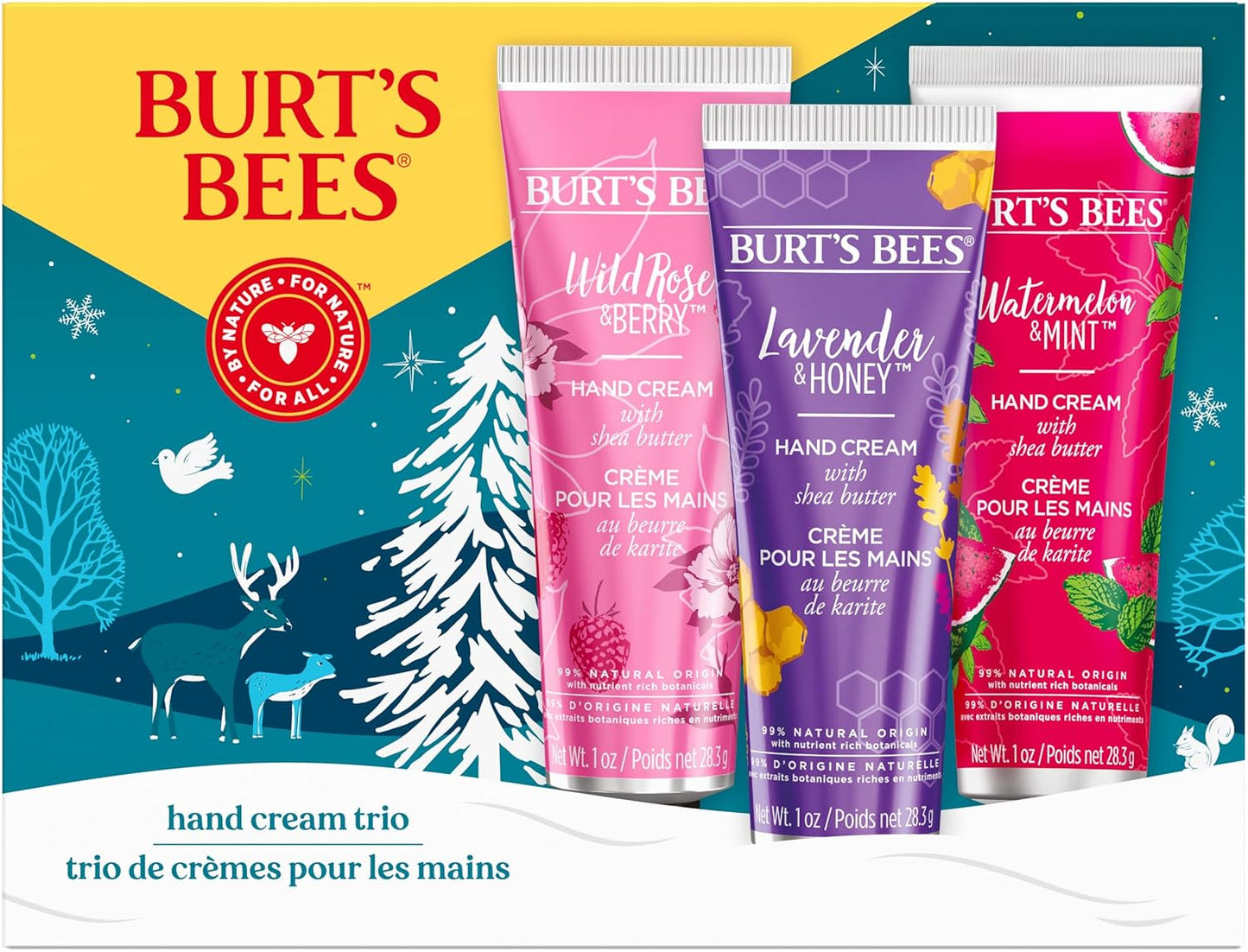 Burt's Bees Christmas Gifts, 3 Body Skincare Stocking Stuffers, Shea Butter Hand Cream Trio Set - Lavender Honey, Watermelon Mint & Wild Rose Berry (3-Pack)