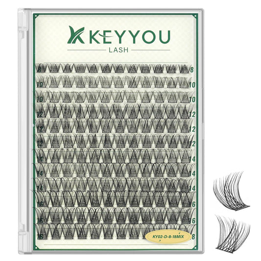 KEYYOULASH Lash Clusters Manga Lash Extension D Curl 144pcs 8-18mm Wispy Eyelash Clusters Natural Volume Eyelash Extensions Individual Lashes DIY at Home(KY02,D-8-18MIX)