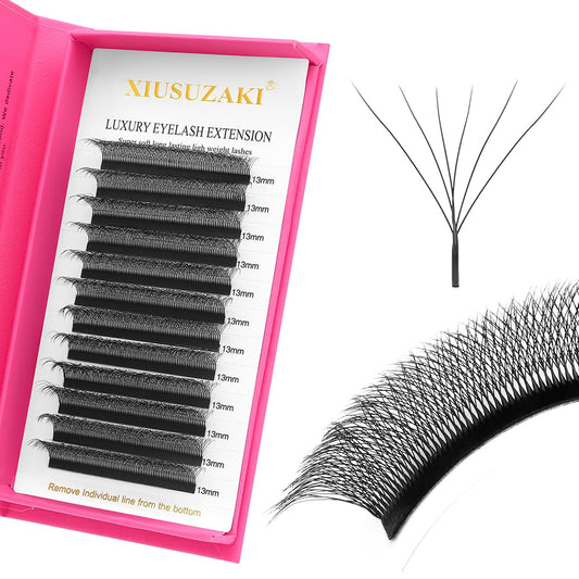 W Lash Extensions Supplies 6D Eyelash Extensions W Shape 0.07mm Thickness D Curl 13mm Premade Fans Easy Fan Lashes Volume Matte Black 12 Rows Crisscross Eye Lashes(W-6D-0.07-D,13mm)