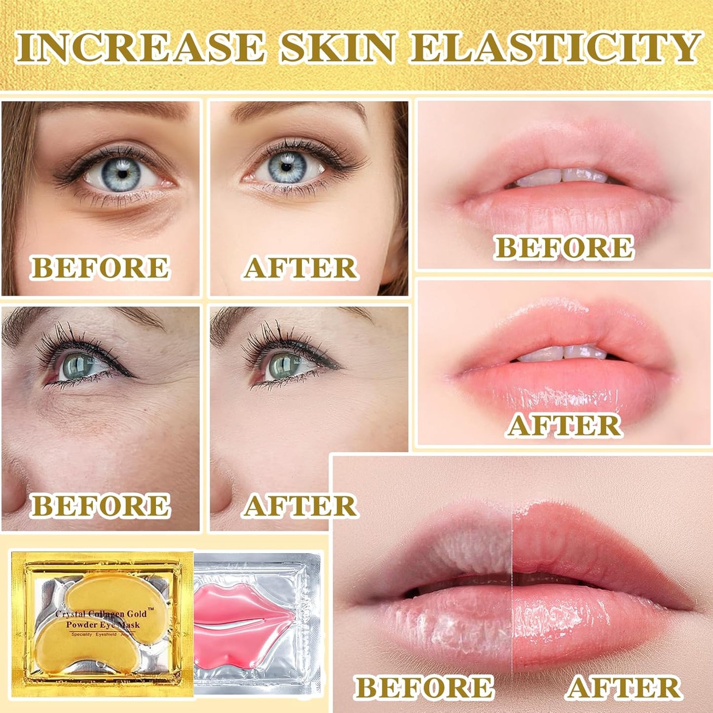 30PCS Lip Mask & Under Eye Mask, 24K Under Eye Patches for Puffy Eyes, Pink Lip Masks Skincare, Effectively Moisturizing the Skin, Reducing Fine Lines & Dark Circle