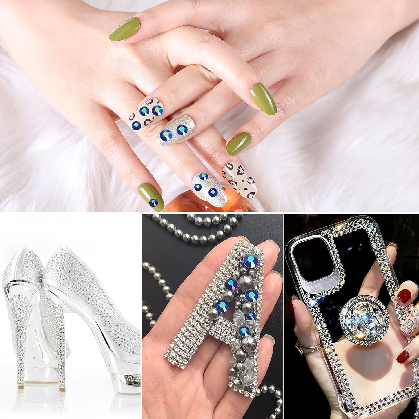 3456pcs Flatback Rhinestones Glass Charms Diamantes Gems Stones for Nail Art 6 Size ss4~ss12 Jet AB