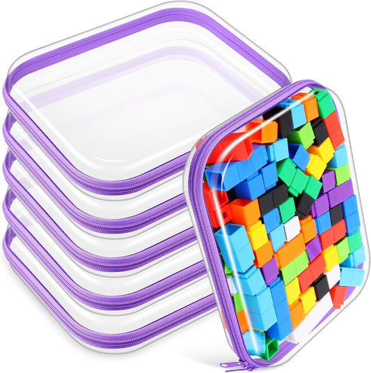 Sanwuta 6 Pcs Clear Hard Zipper Case Pencil Pouches Hard Plastic Zipper Pouches Makeup Bag Transparent Cases for Snacks Plastic Storage Organizer Box for Travel(Purple,9.84 x 7.87 x 2 Inch)