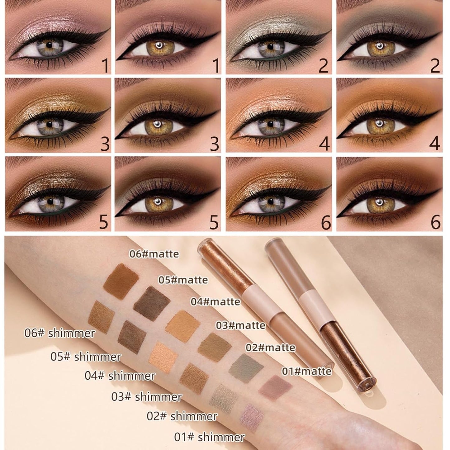 Coco Brown Matte Liquid Eyeshadow Glitter Double Ended Metallic Eyeshadow Sticks For Eyes Pencil Primer Base Quick Drying Waterproof Long Lasting Highlight Stick And Shadow Pen Eye Makeup（#3）