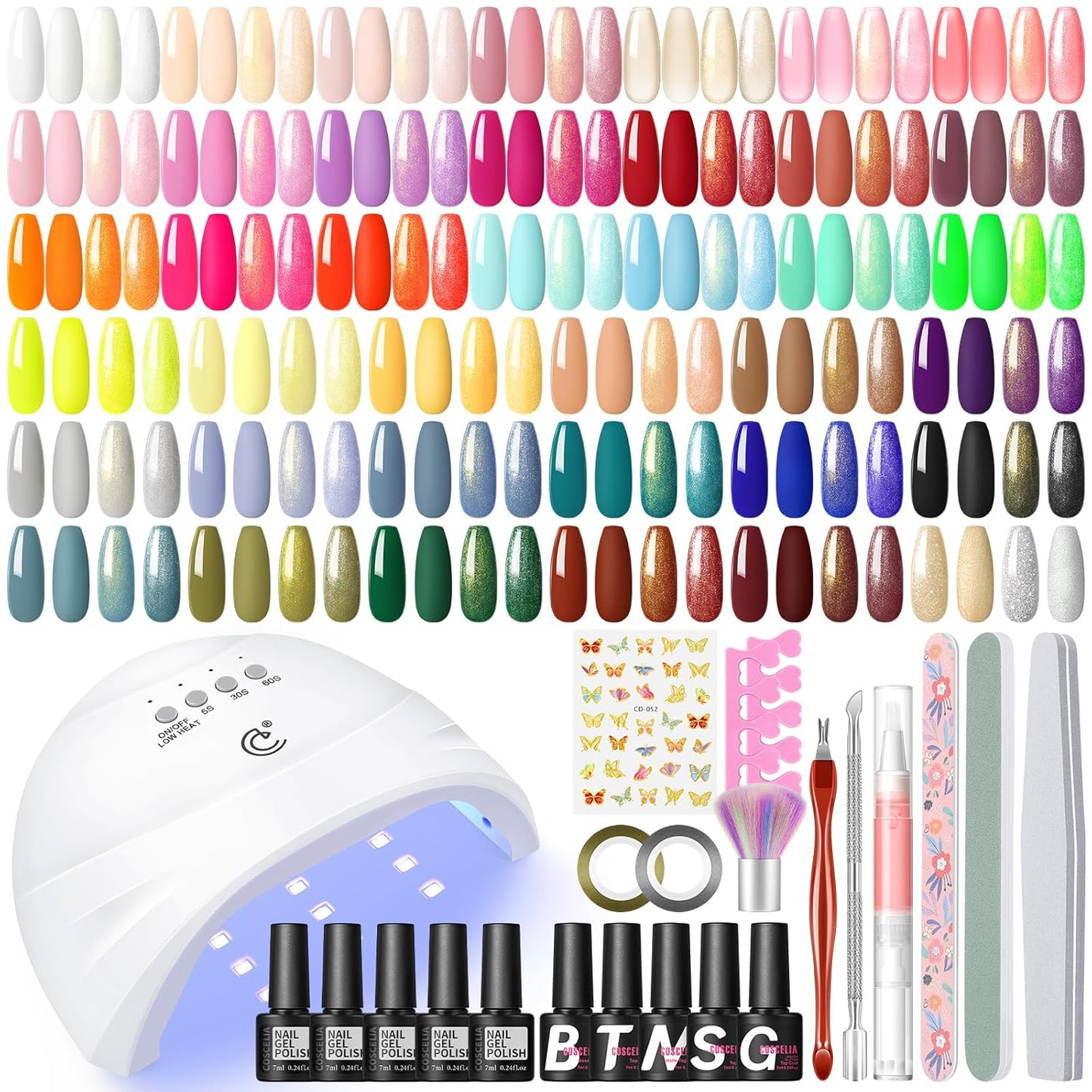 COSCELIA 57pcs Gel Nail Polish Kit with U V light Starter Kit 40 Colors Fall Gel Polish Set 5pcs Top and Base Coat Glossy Matte Glitter Beautiful Nail Stickers Gel Manicure Kit DIY Gifts for Women