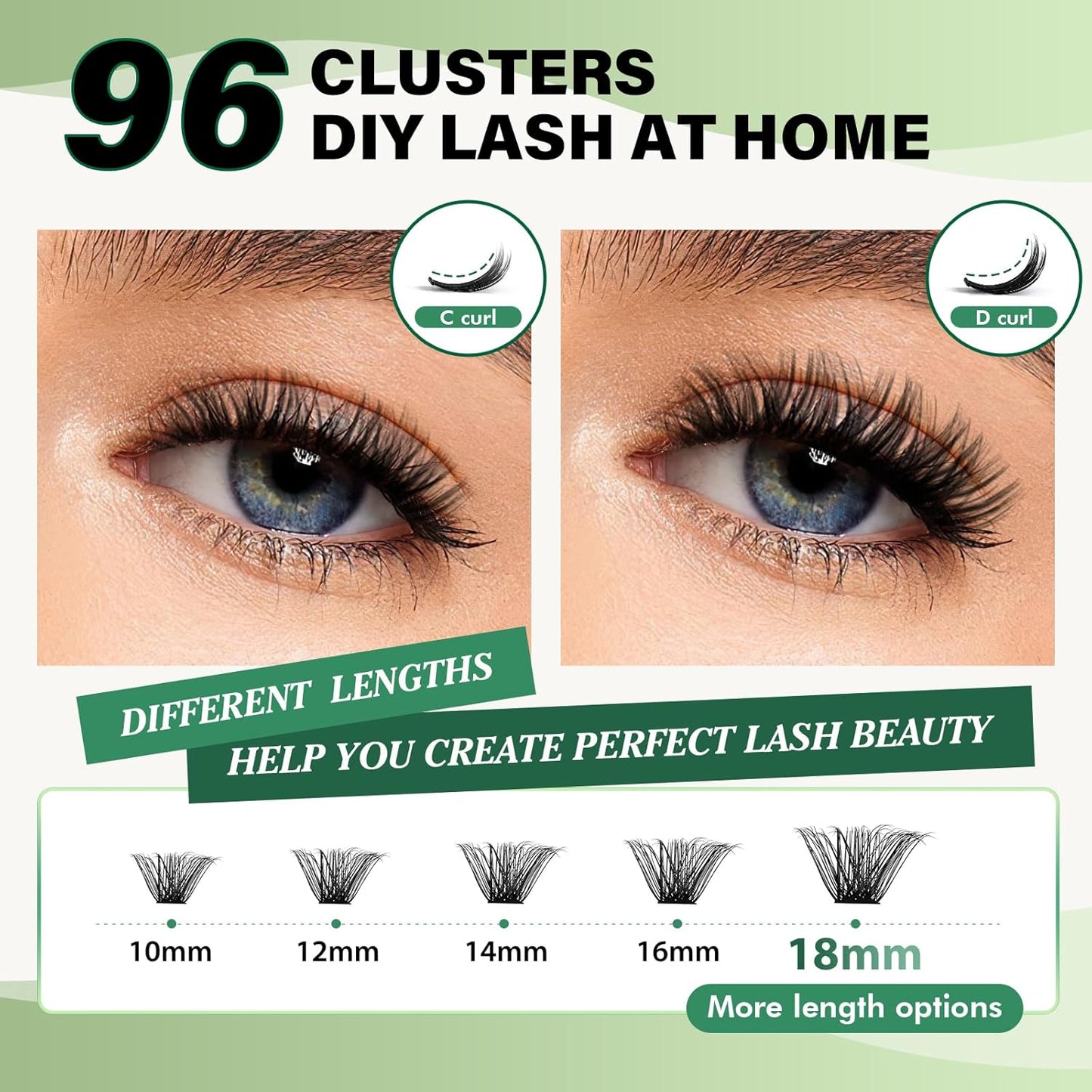Lash Clusters 96pcs Individual Lashes D Curl 14mm Eyelash Clusters KEYYOU Volume Wispy Lash Extension Soft&Comfortable Easy DIY at Home(Y24,D-14mm)