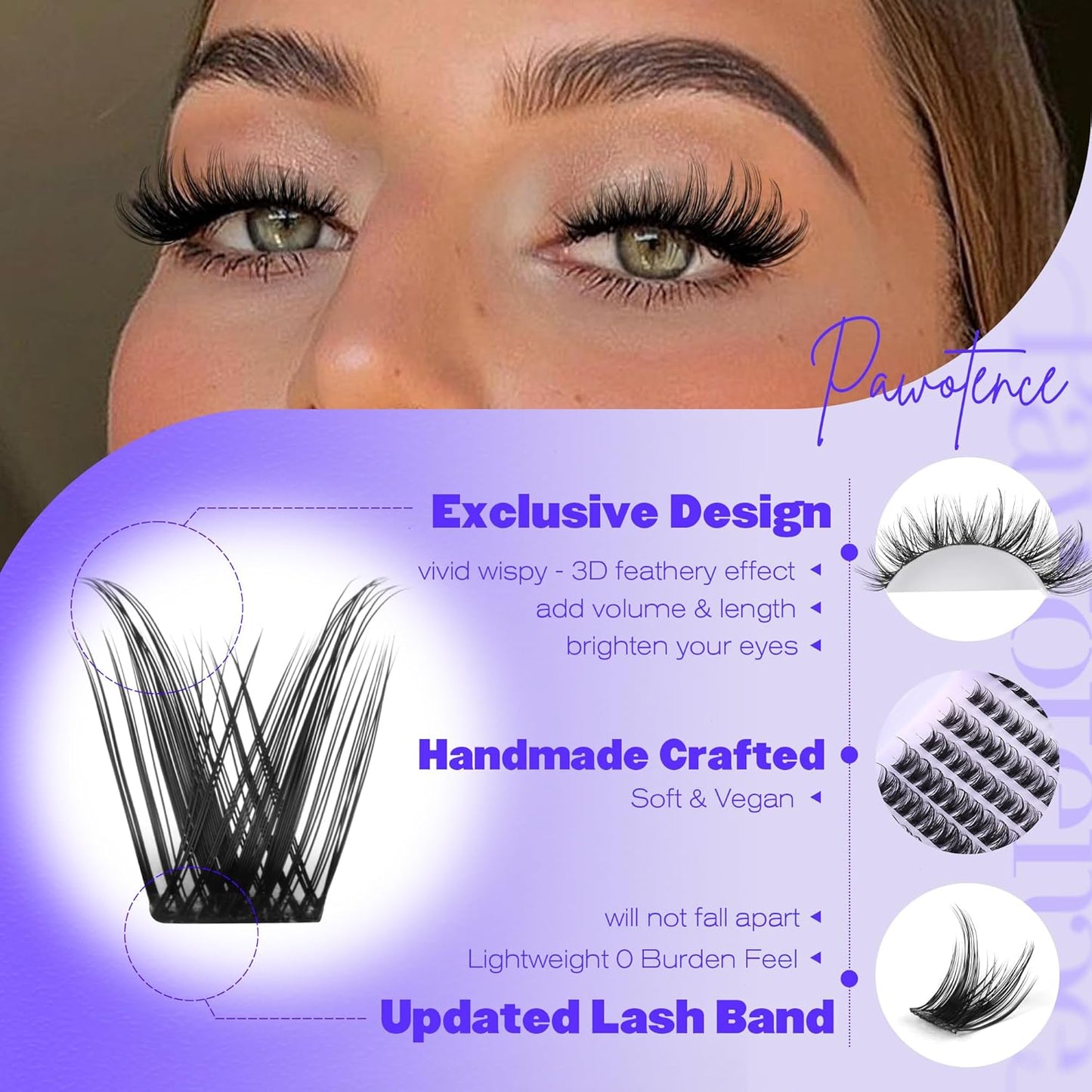 Pawotence Lash Clusters Wispy Cluster Eyelash Extensions 10-18mm Individual Lashes DIY Cluster Lashes Extension Soft Comfortable Eyelash Clusters with Thin Band