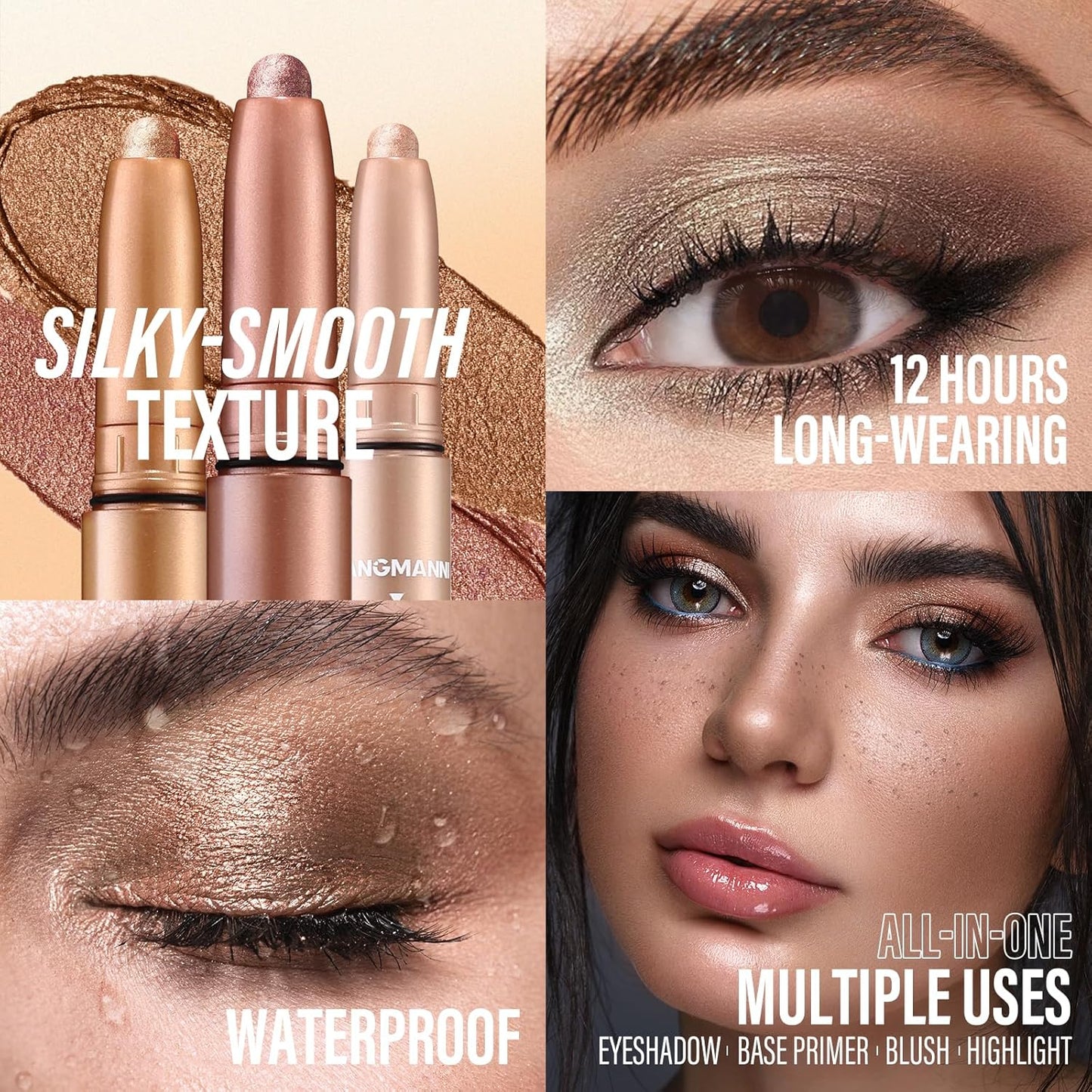 LANGMANNI Eyeshadow Stick, 6 PCS Waterproof Multi-Color Eyeshadow Pen Set, Creamy Long-Lasting Eye Makeup Kit, Natural & Shimmer Shades Contour Stick, Perfect Gifts For Women (#A)