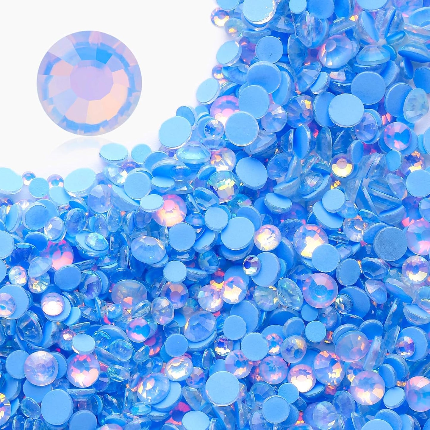 F Light Blue Flatback Rhinestones, Glass Rhinestones for Nail Art and Craft, Glue Fix, Loose Crystal Gemstones(F Light Blue, SS30, 288pcs, 6.4-6.6mm)