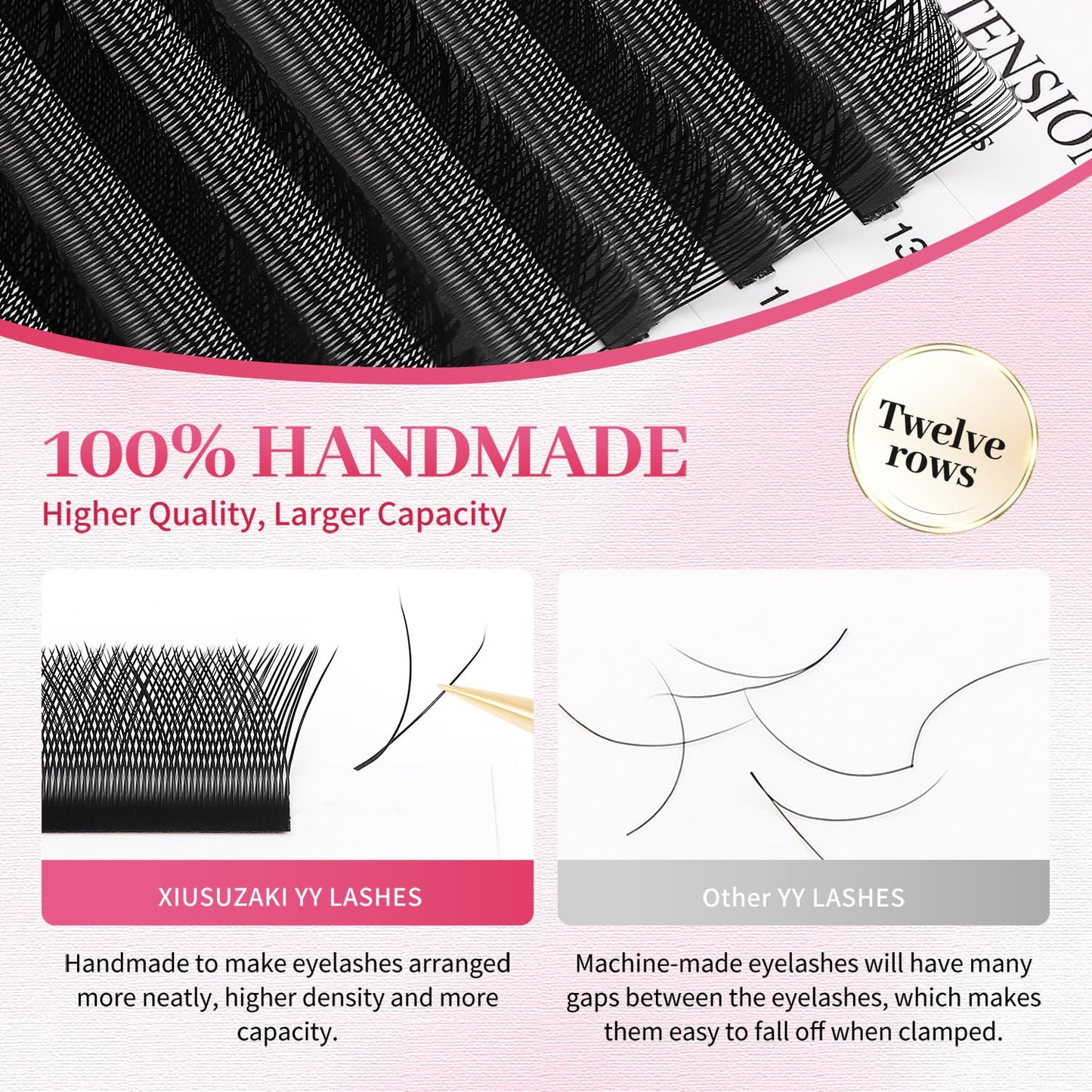 YY Lash Extensions Supplies Y Eyelash Extensions 0.05mm Thickness C Curl 9mm Premade Fans 4D Russian Volume Matte Black 12 Rows Crisscross Eye Lashes(YY-0.05-C,9mm)