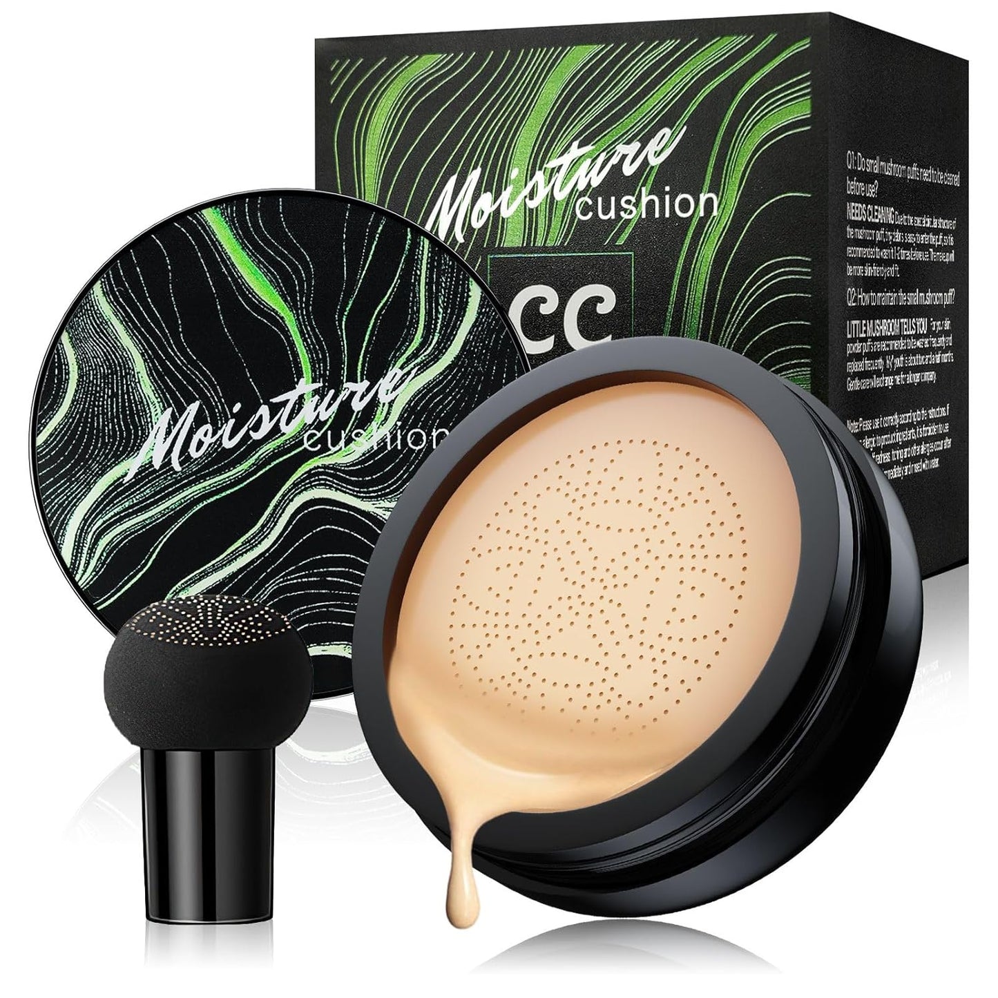 Mushroom Head Air Cushion CC Cream - BB Cream Foundation Makeup Concealer Moisturizing Oil Control, Long-Lasting & Waterproof, Easy Makeup Even Skin Tone (Natural, 3.21 Ounce (Pack of 1))