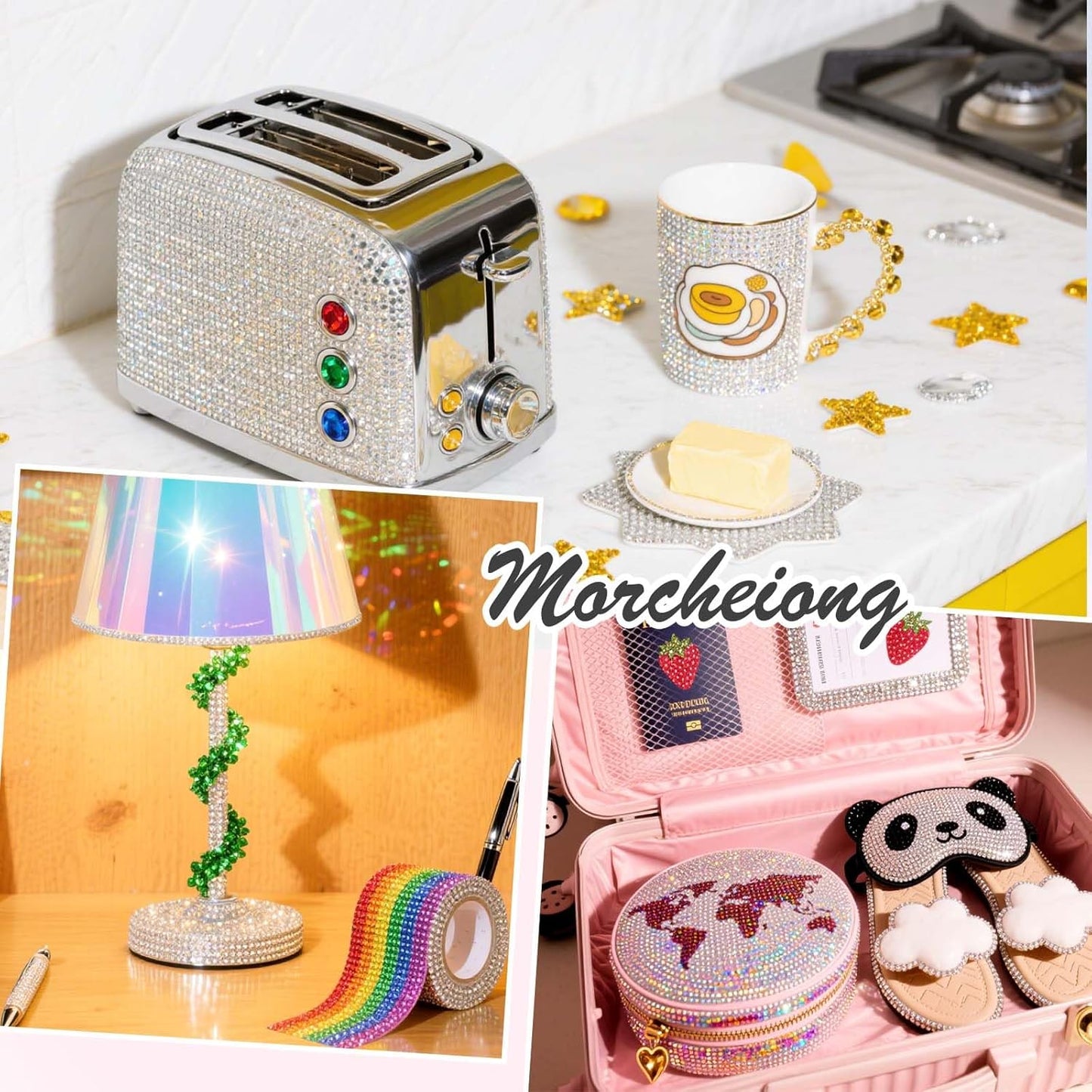 Morcheiong 17000Pcs Resin Rhinestones Gold Silver Black Flatback Crystals Diamond Includes Tweezers and Pickup Pen Suitable for Crafting DIY Nail Art Makeup Wedding Dress Clothing Mug