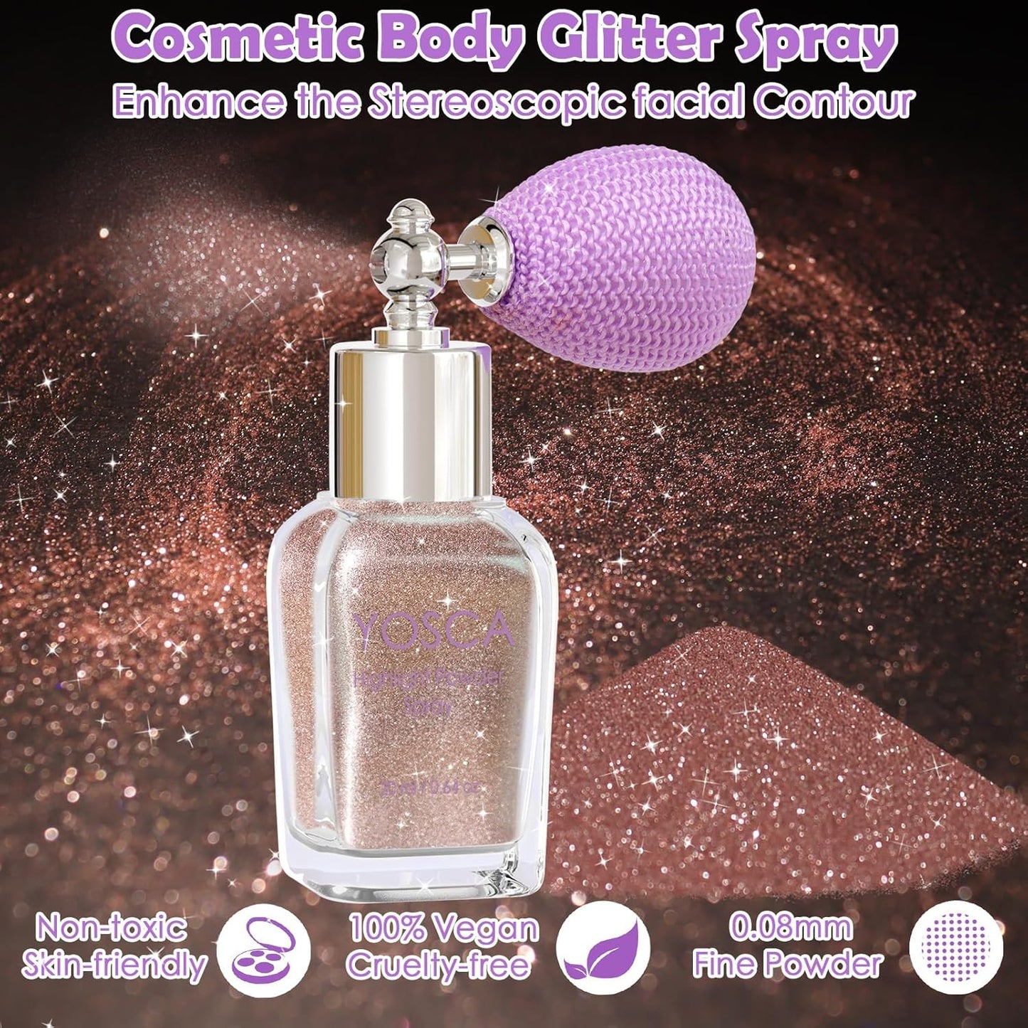 Yosca Body Glitter Spray, 30ML Loose Body Shimmer Powder Hair Spray Rose Pink Glitter Sparkle Highlighter Makeup Christmas Festival Rave Accessories for Clothes Hair Face Nail Art