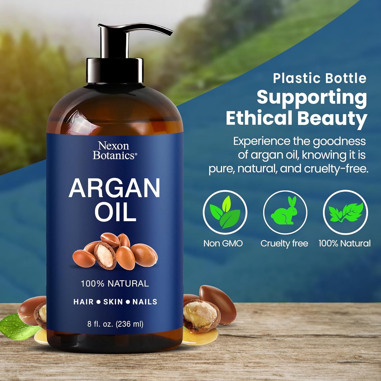 Argan Oil for Hair Growth 8 fl oz - 100% Natural Moroccan Argan oil for Face, Body, Skin and Nails - Aceite de Argan